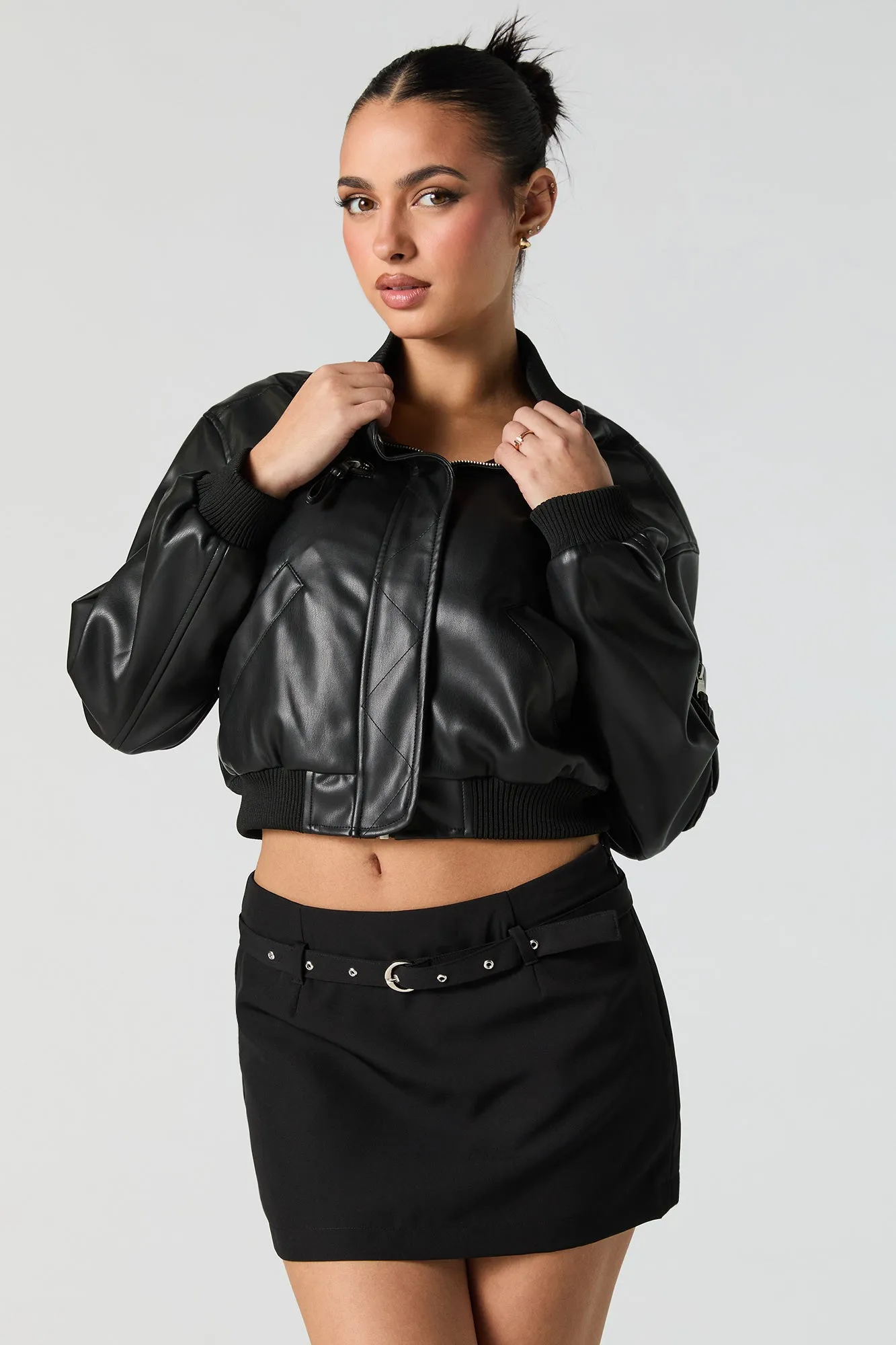 Faux Leather Cropped Bomber Jacket sold by Charlotte Russe product image thumbnail 5