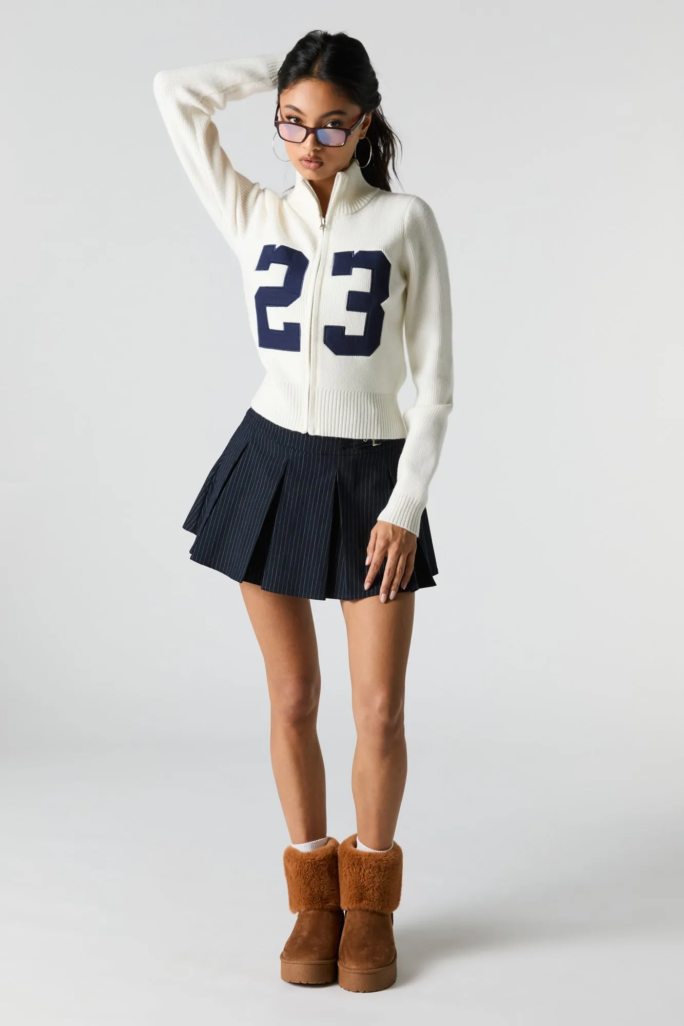 Number Embroidered Zip-Up Sweater sold by Charlotte Russe product image thumbnail 3
