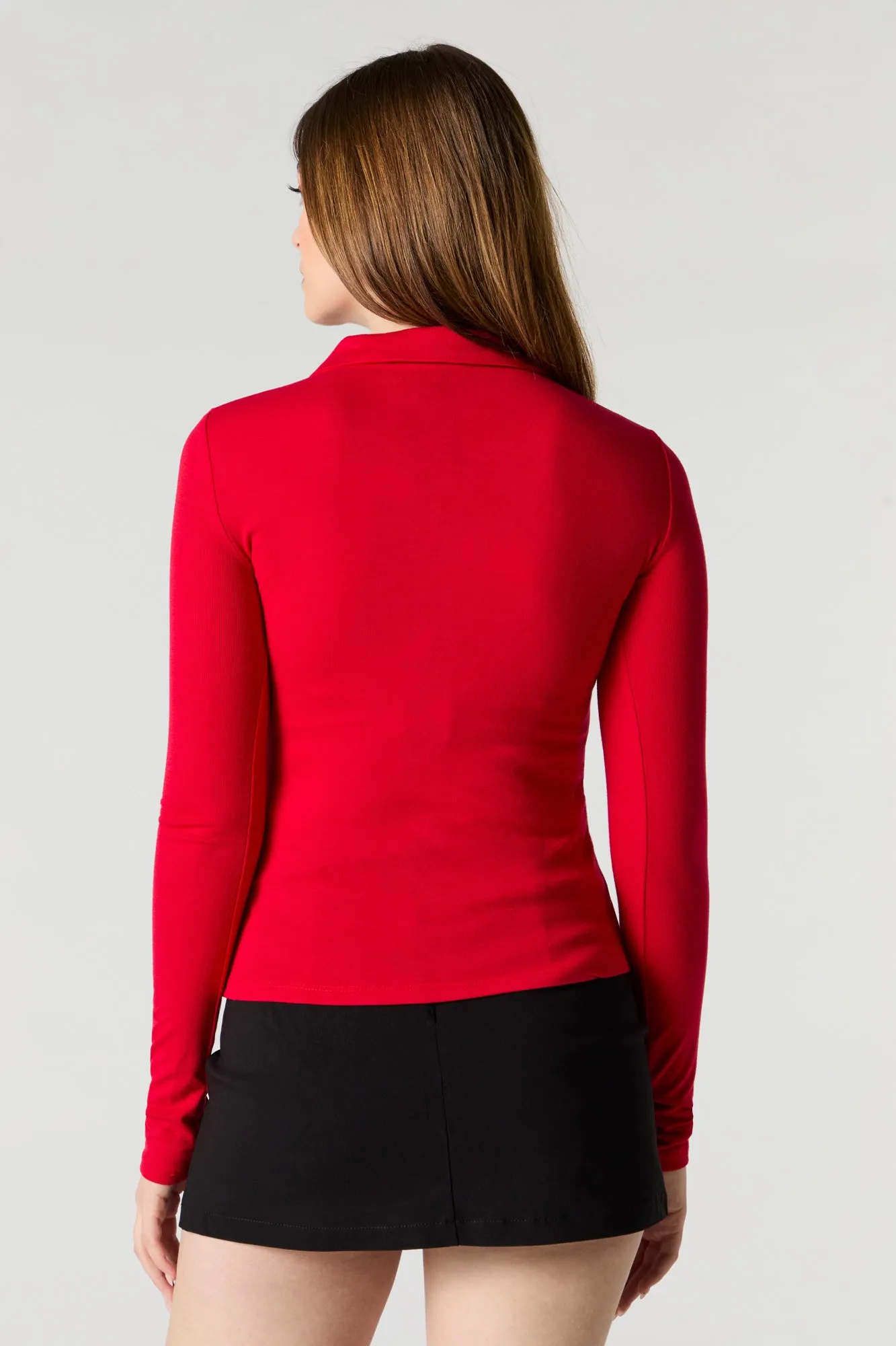 Ribbed Button-Up Front Collared Top sold by Charlotte Russe product image thumbnail 2