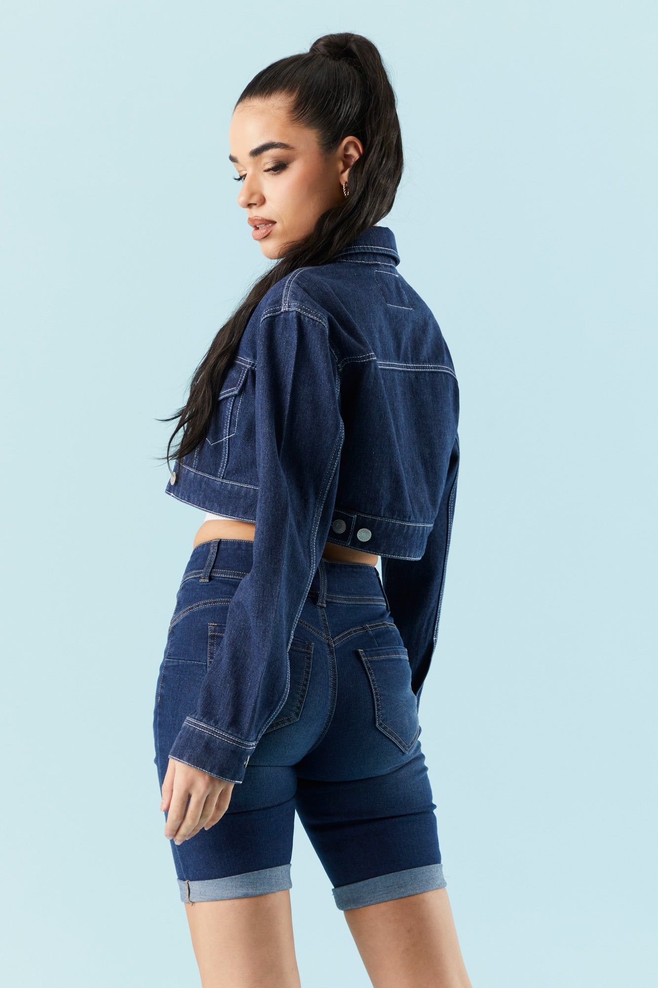 Ultra Cropped Dark Wash Denim Jacket sold by Charlotte Russe product image thumbnail 2