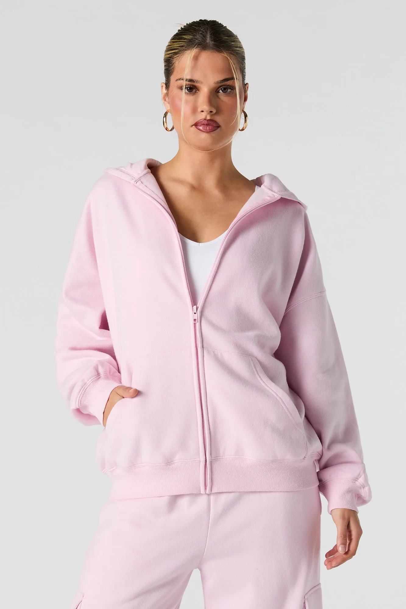 Oversized Solid Fleece Zip-Up Hoodie sold by Charlotte Russe product image thumbnail 4