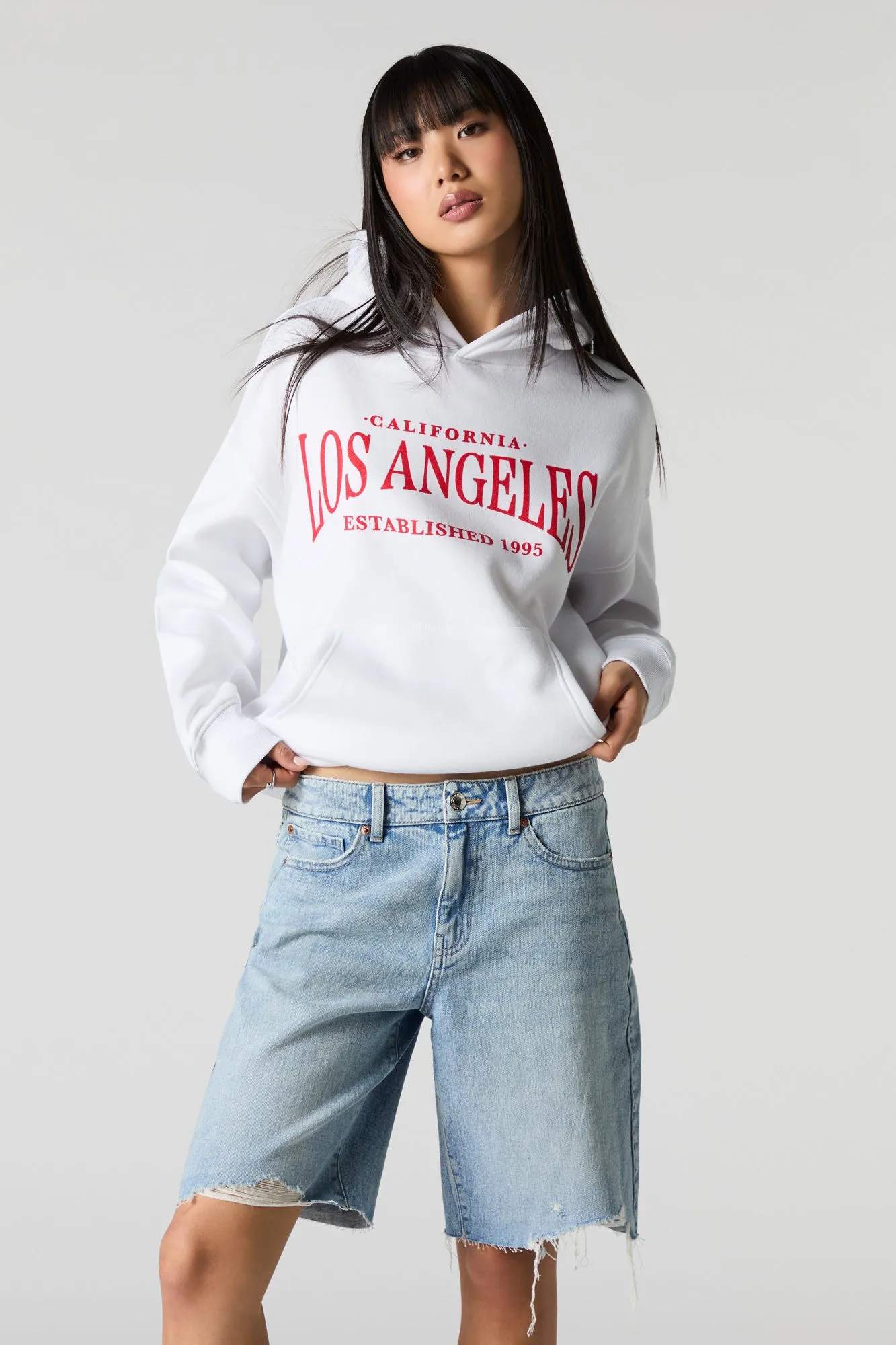 Light Wash Slouchy Frayed Jort sold by Charlotte Russe