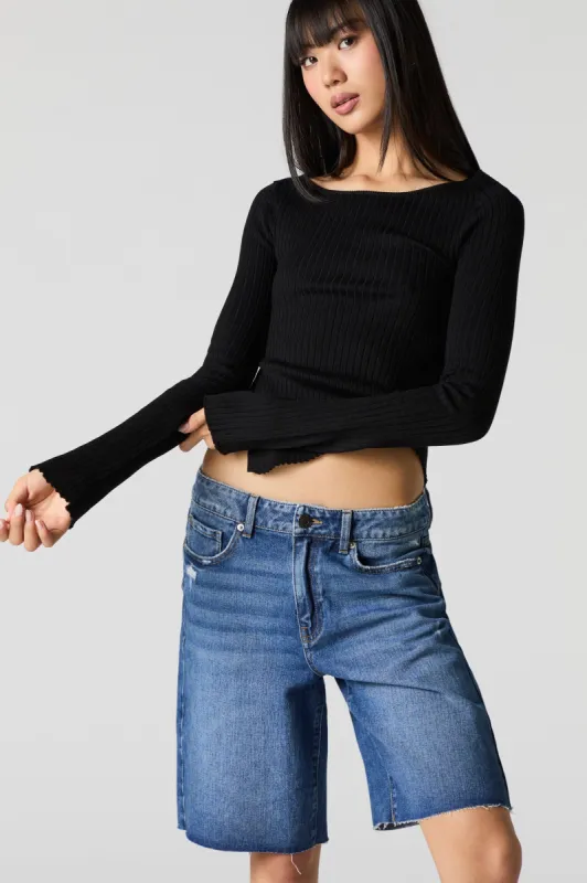 Dark Wash Slouchy Frayed Jort sold by Charlotte Russe