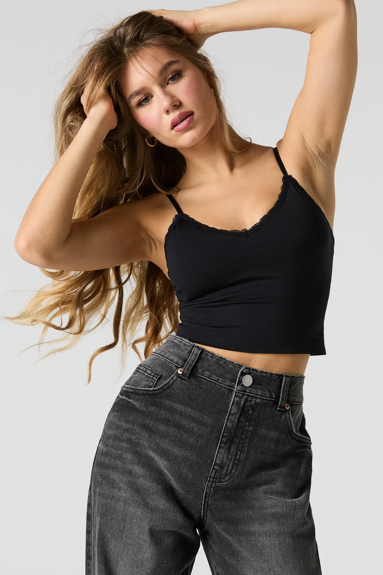 Seamless Lace Trim Cami with Built-In Bra Cups sold by Charlotte Russe product image thumbnail 4