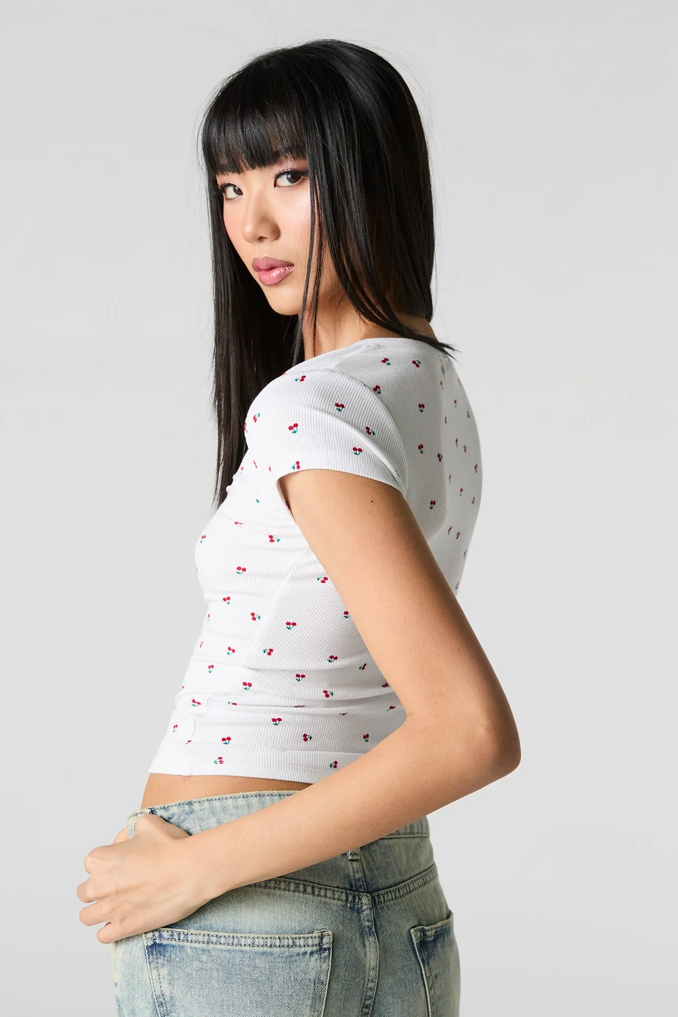 Ribbed V-Neck T-Shirt sold by Charlotte Russe product image thumbnail 2