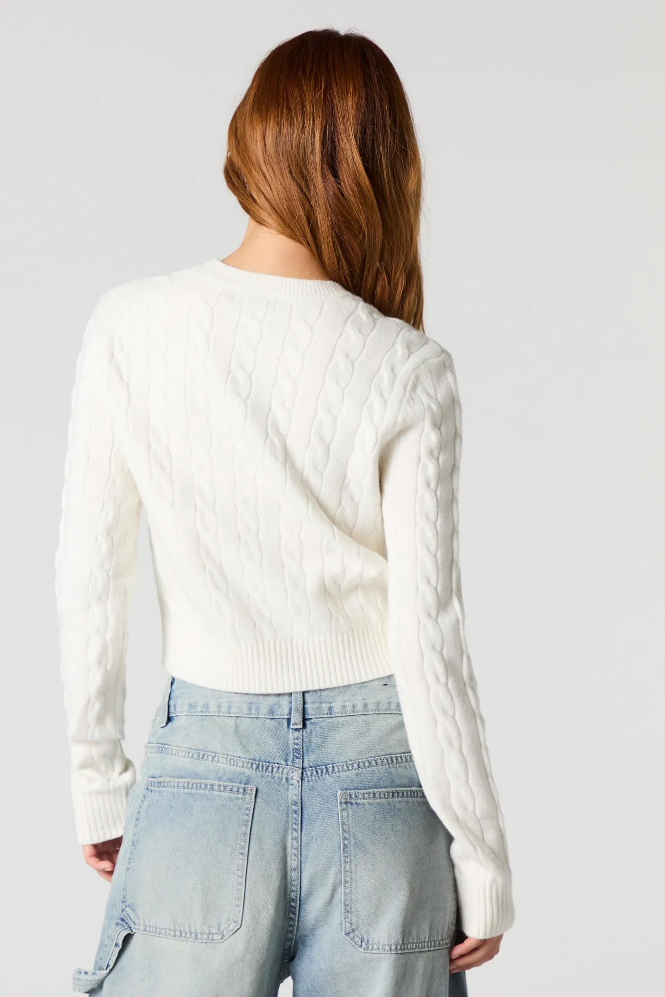 Embroidered Cable Knit Cropped Sweater sold by Charlotte Russe product image thumbnail 2
