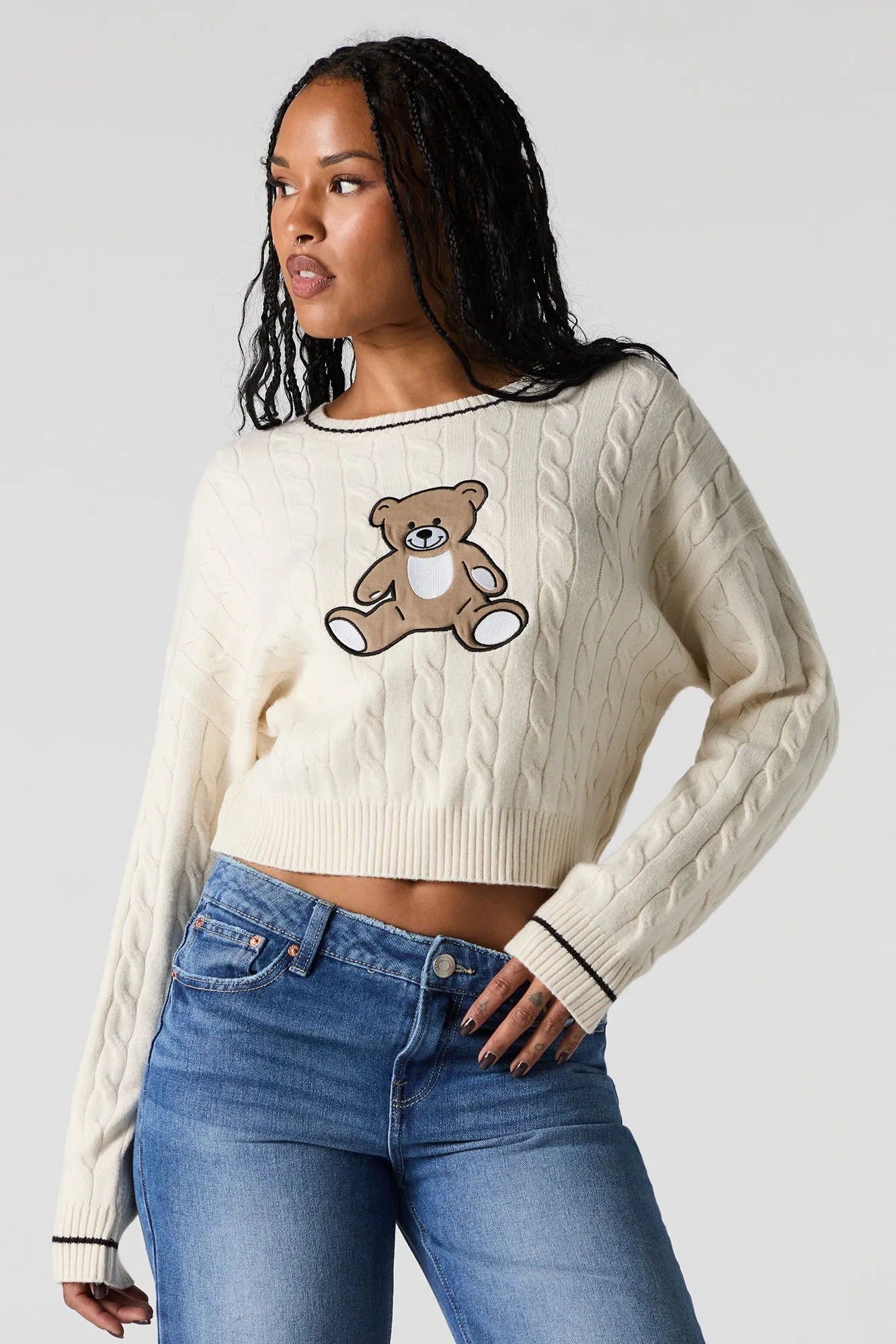 Cable Knit Embroidered Sweater sold by Charlotte Russe