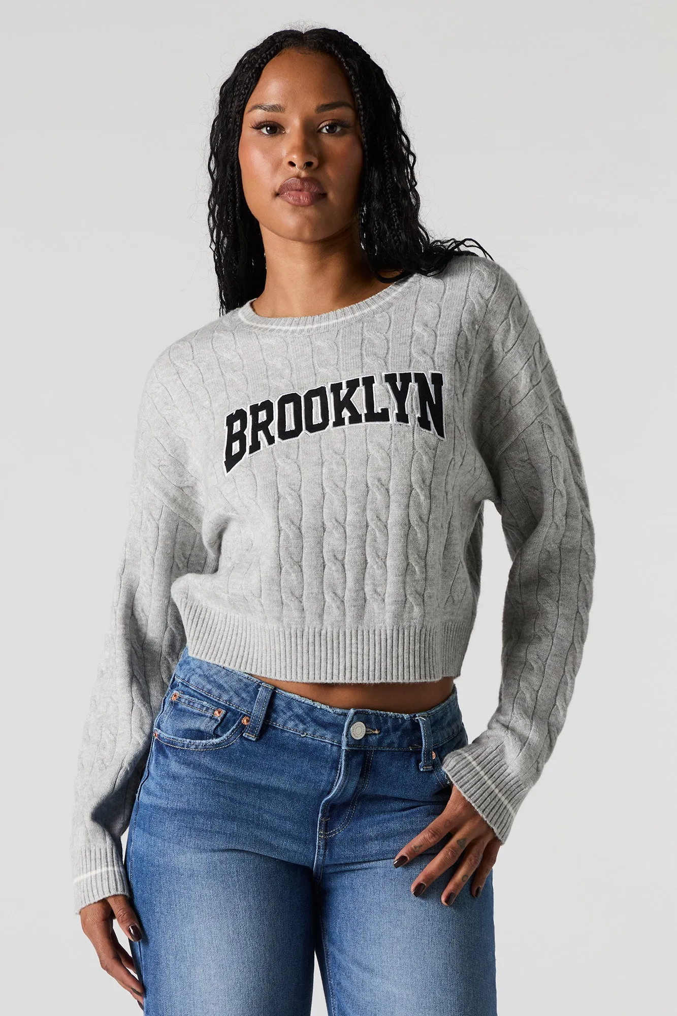 Cable Knit Embroidered Sweater sold by Charlotte Russe product image thumbnail 4