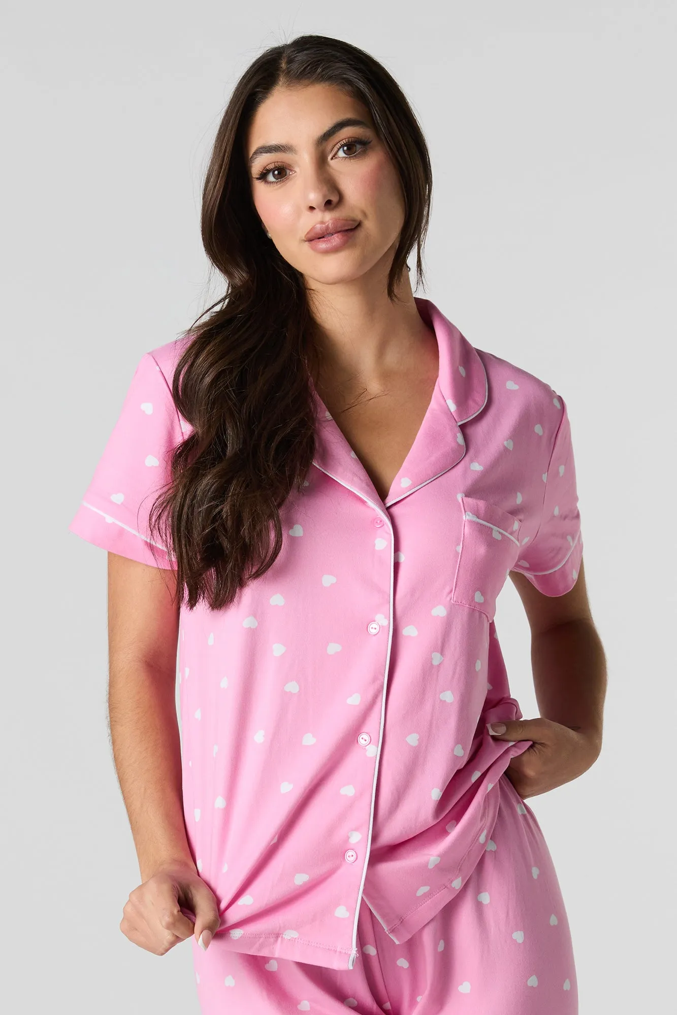 Collared Button-Up Top & Pant 2 Piece Pajama Set sold by Charlotte Russe product image thumbnail 2