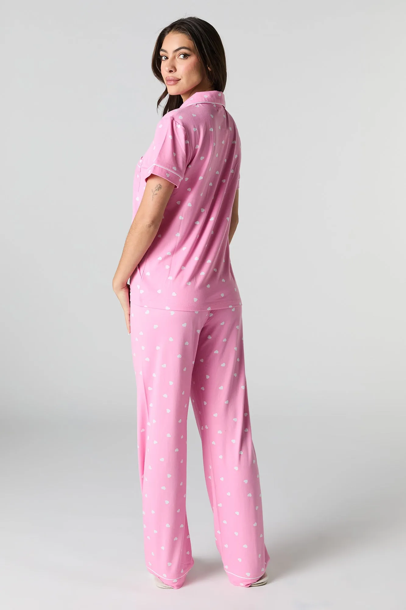 Collared Button-Up Top & Pant 2 Piece Pajama Set sold by Charlotte Russe product image thumbnail 4