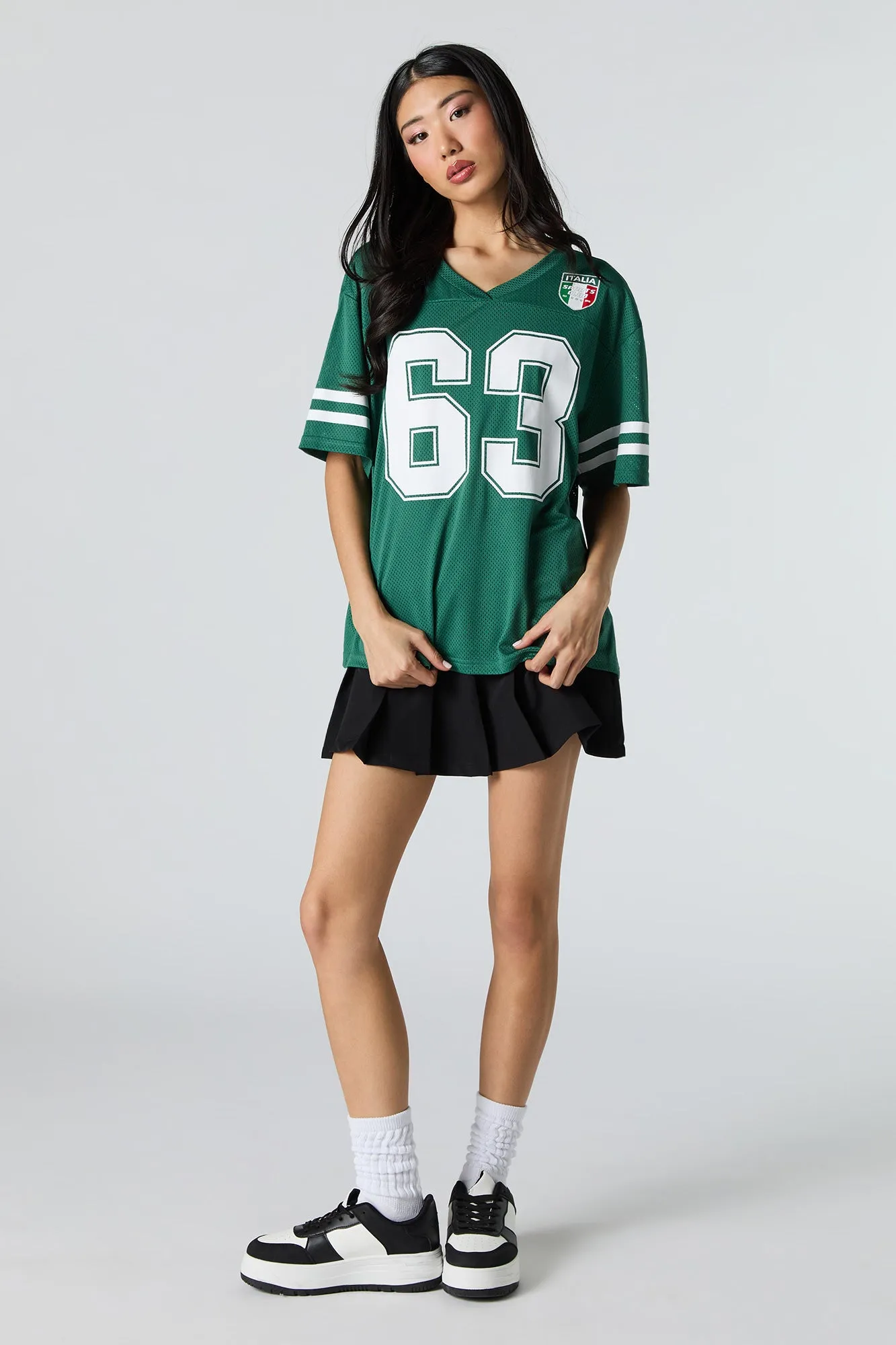 Mesh Sporty Graphic V-Neck Jersey sold by Charlotte Russe product image thumbnail 3