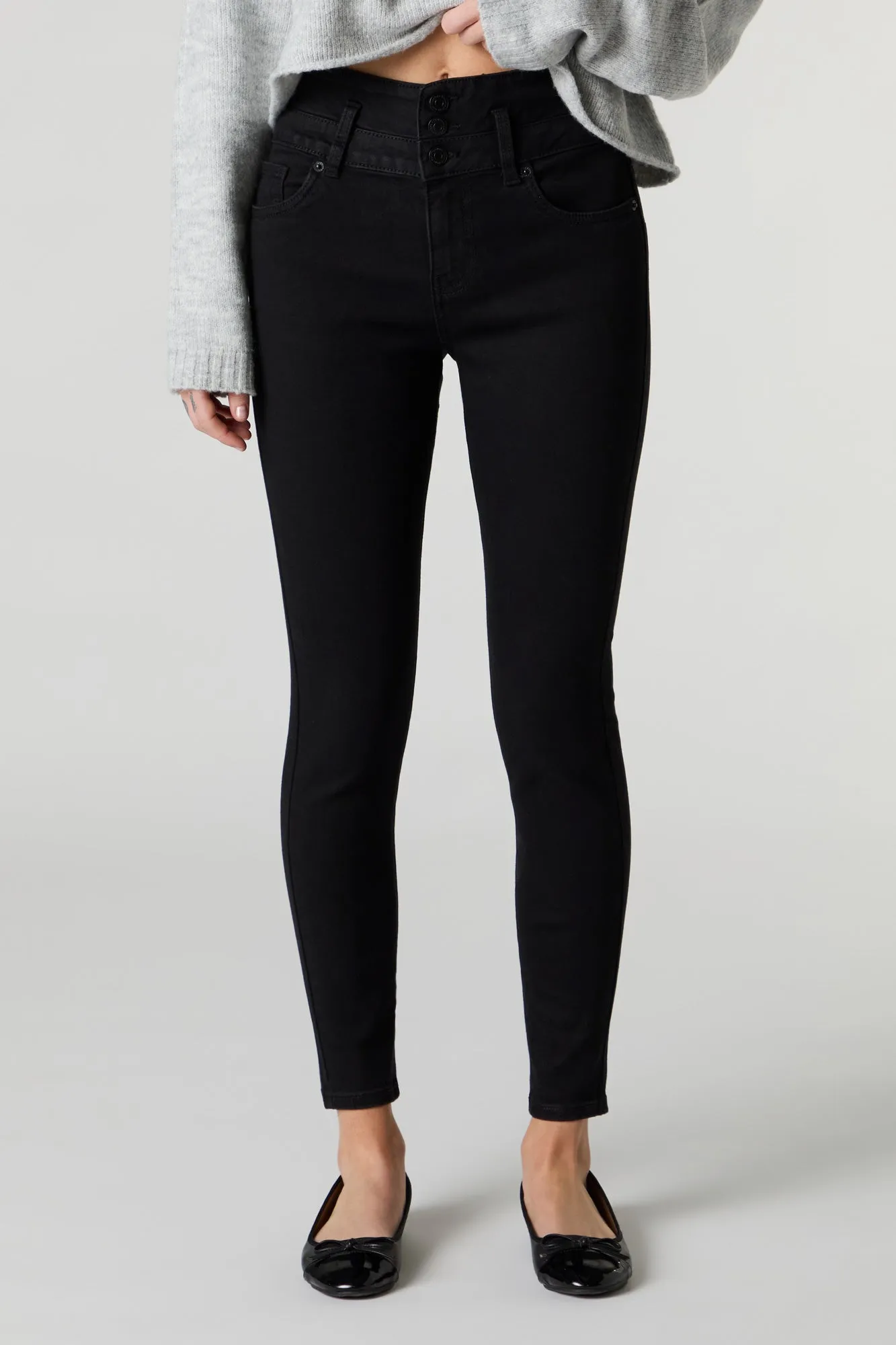 Black Wash Stacked Waist Stretchy Skinny Jean sold by Charlotte Russe product image thumbnail 2