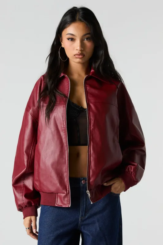 Faux Leather Oversized Zip-Up Bomber Jacket sold by Charlotte Russe