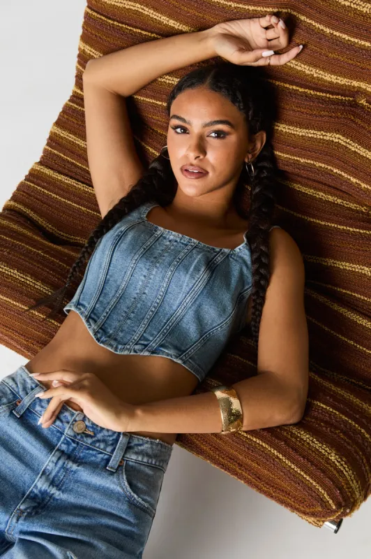 Denim Square Neck Corset Tank sold by Charlotte Russe