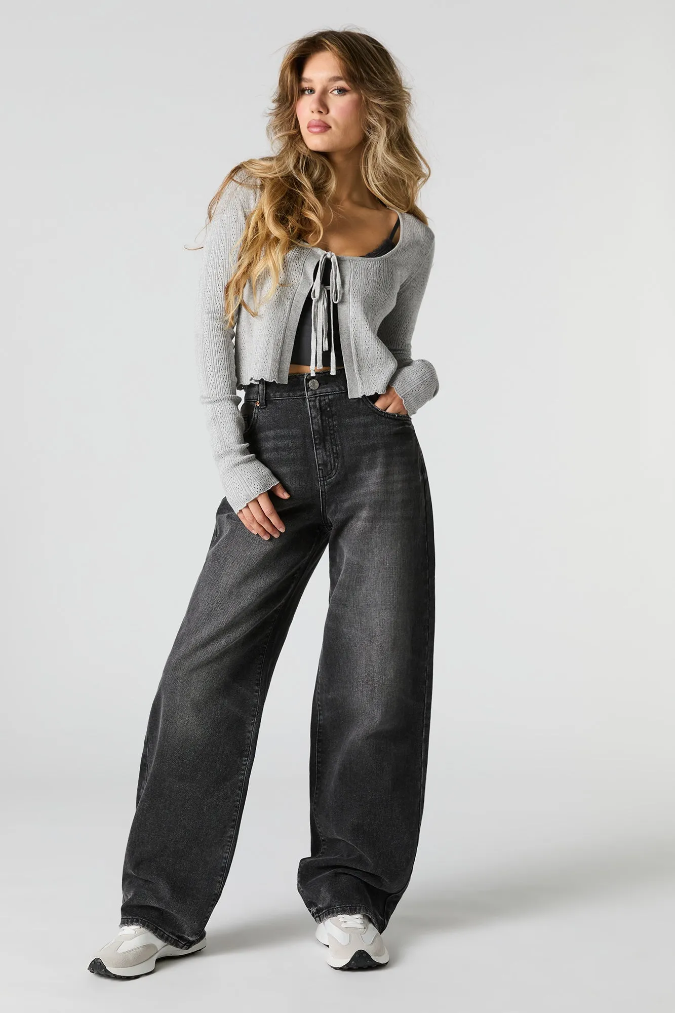 Vintage Black Wash High Rise Wide Leg Jean sold by Charlotte Russe