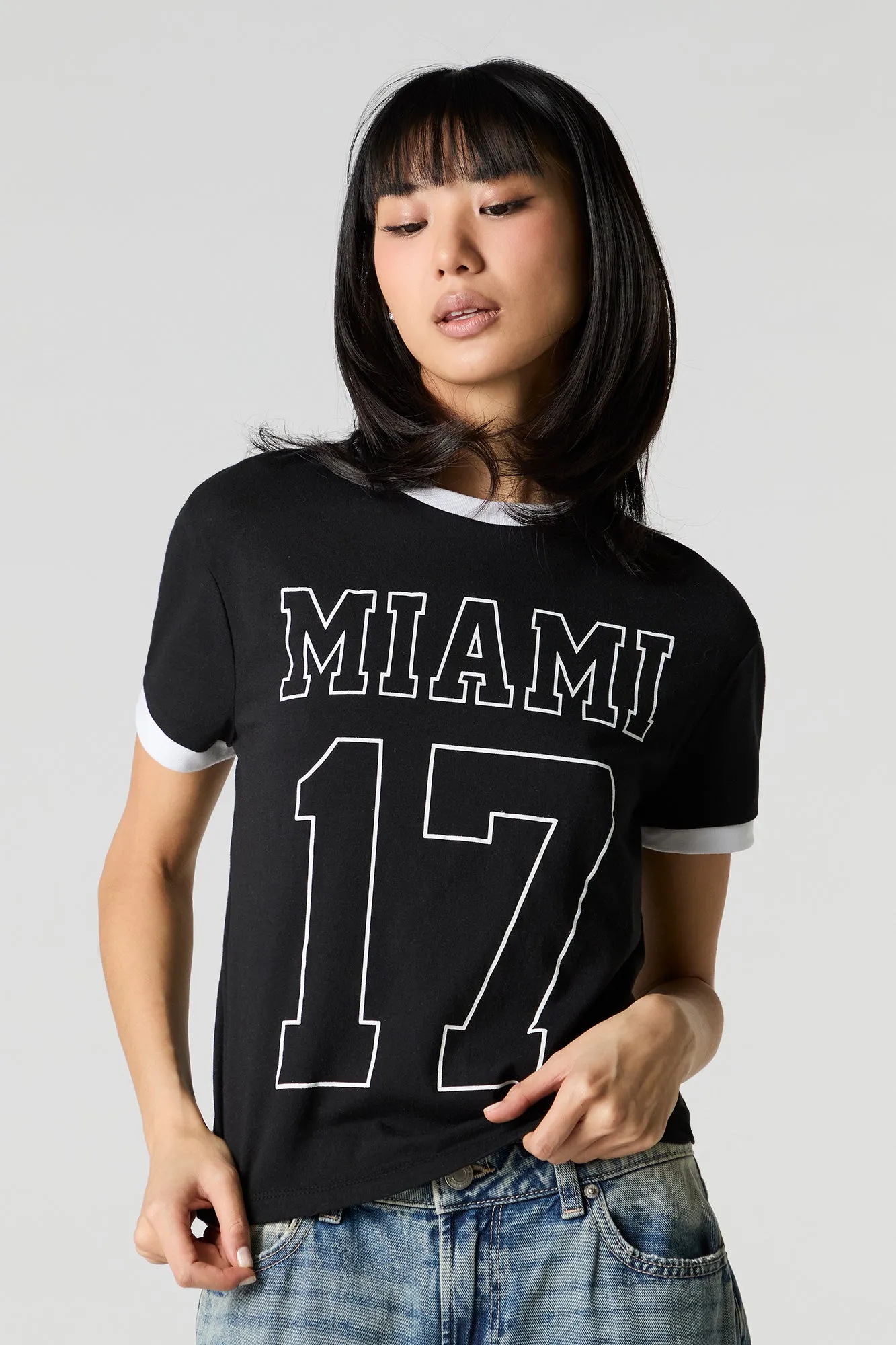 Graphic Fitted Ringer T-Shirt sold by Charlotte Russe product image thumbnail 4