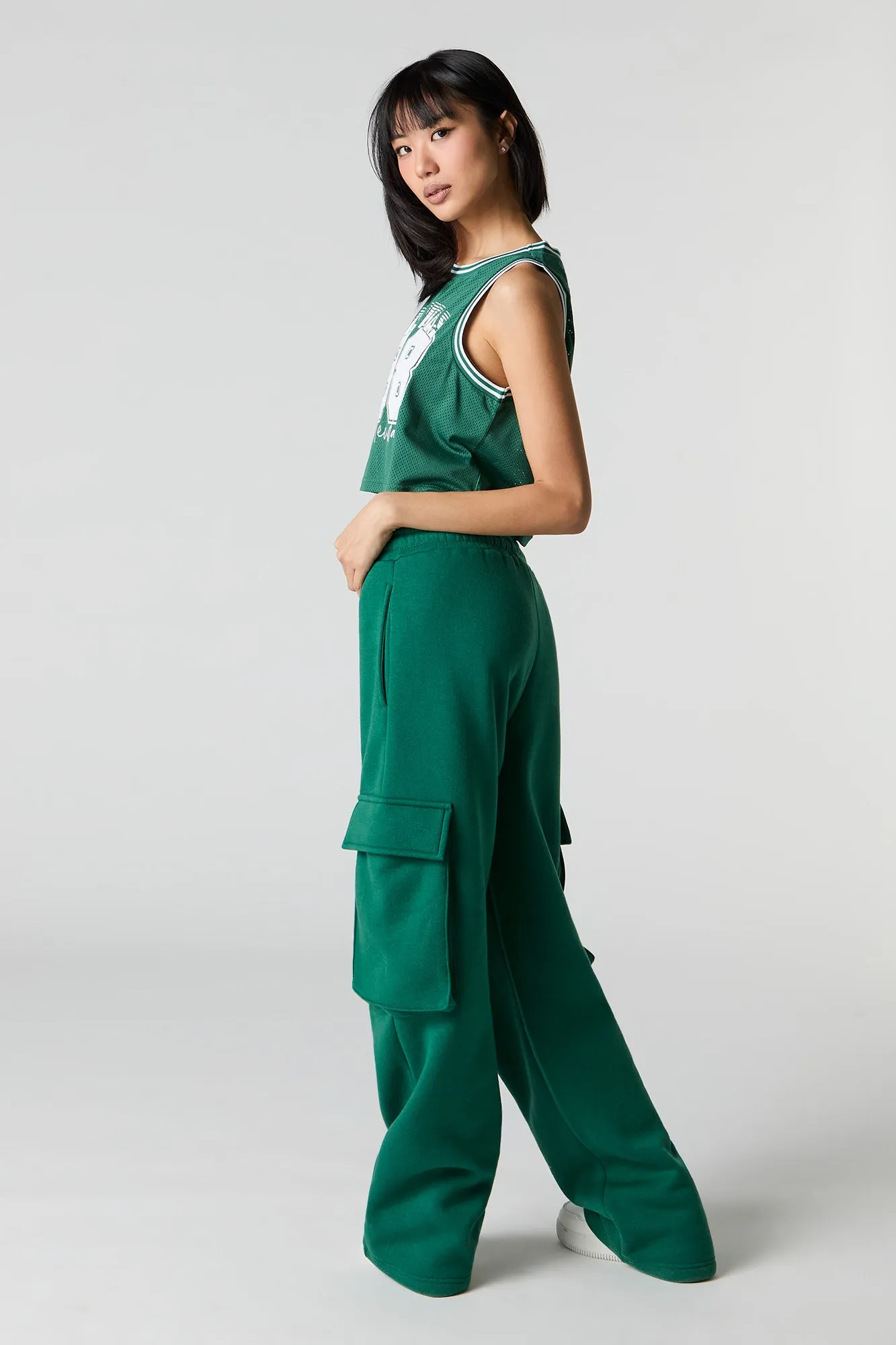 Fleece Wide Leg Cargo Sweatpant sold by Charlotte Russe product image thumbnail 3