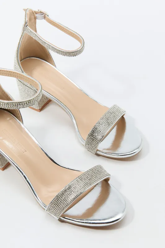 Rhinestone Open Toe Ankle Strap Low Heel sold by Charlotte Russe