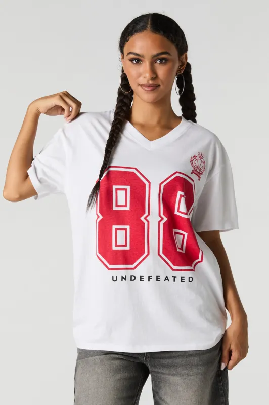 Sporty Graphic V-Neck Boyfriend T-Shirt sold by Charlotte Russe