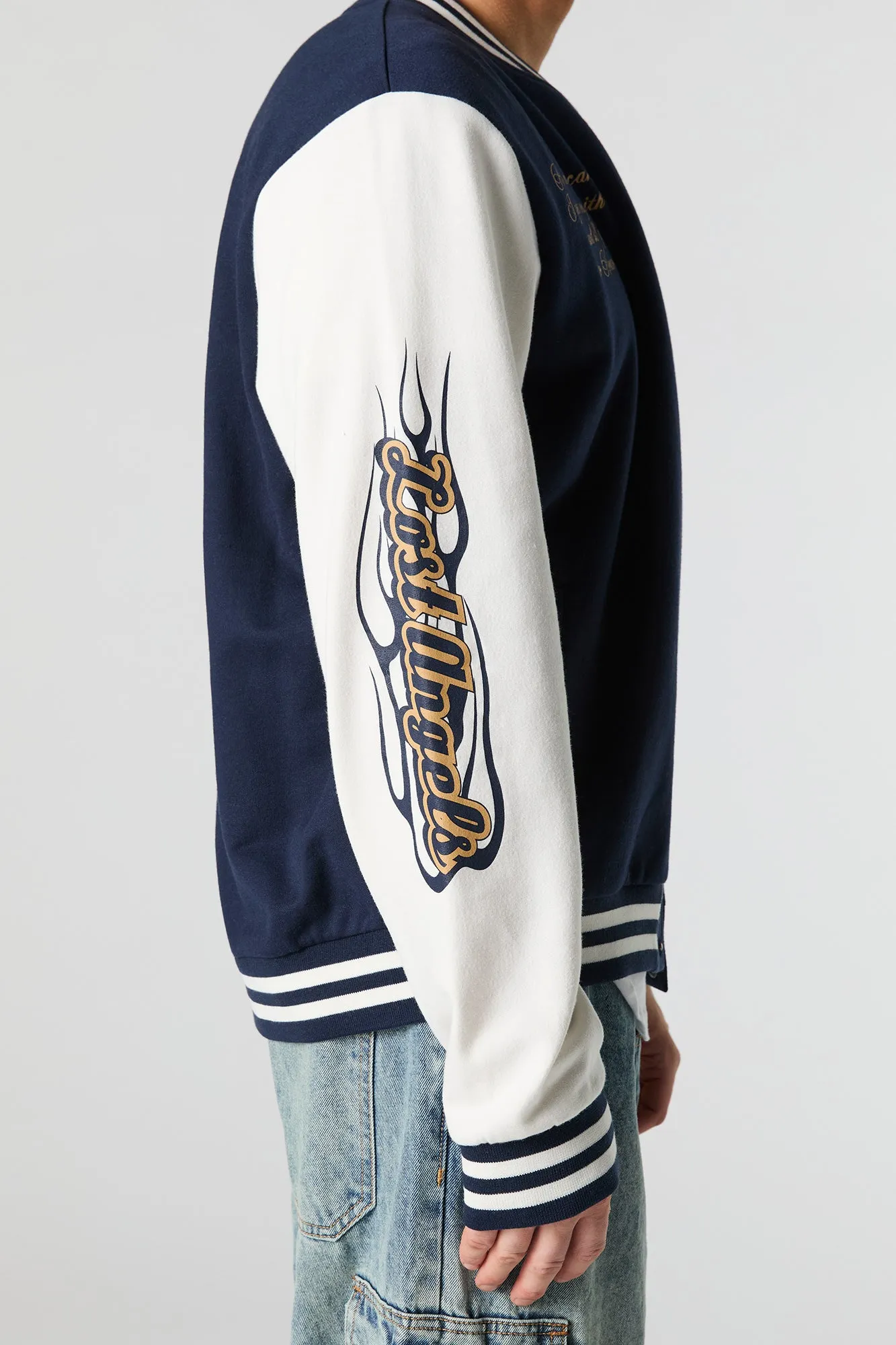 Embroidered Graphic Fleece Varsity Jacket sold by Charlotte Russe product image thumbnail 4