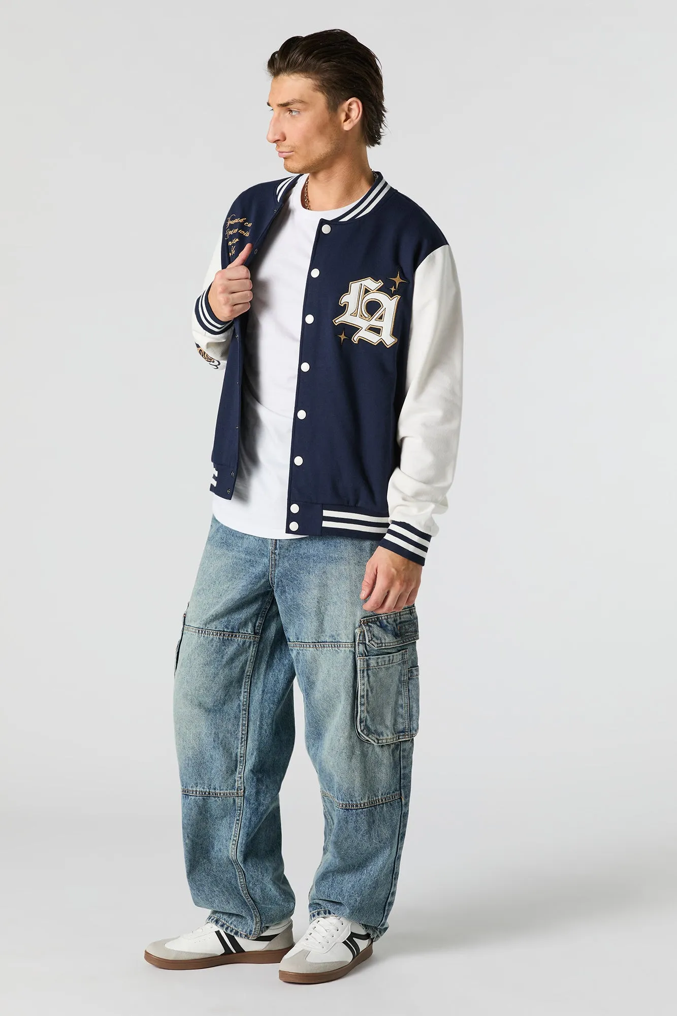 Embroidered Graphic Fleece Varsity Jacket sold by Charlotte Russe product image thumbnail 3