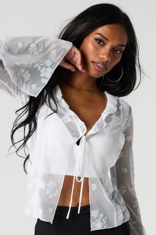 Floral Mesh Tie Front Flyaway Top sold by Charlotte Russe