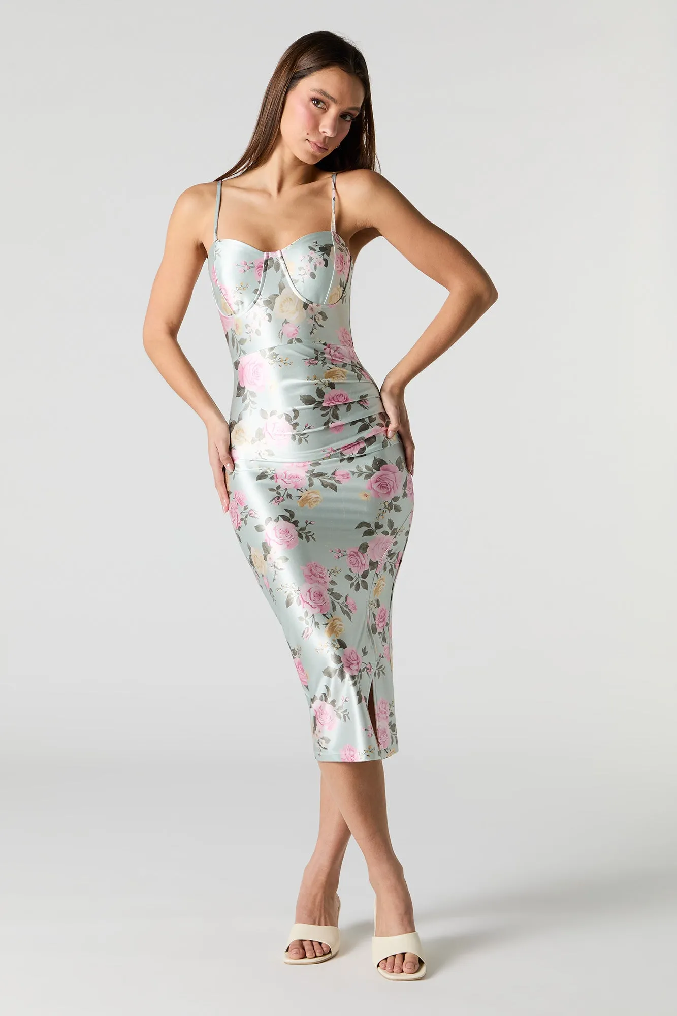 Satin Bustier Bodycon Midi Dress sold by Charlotte Russe