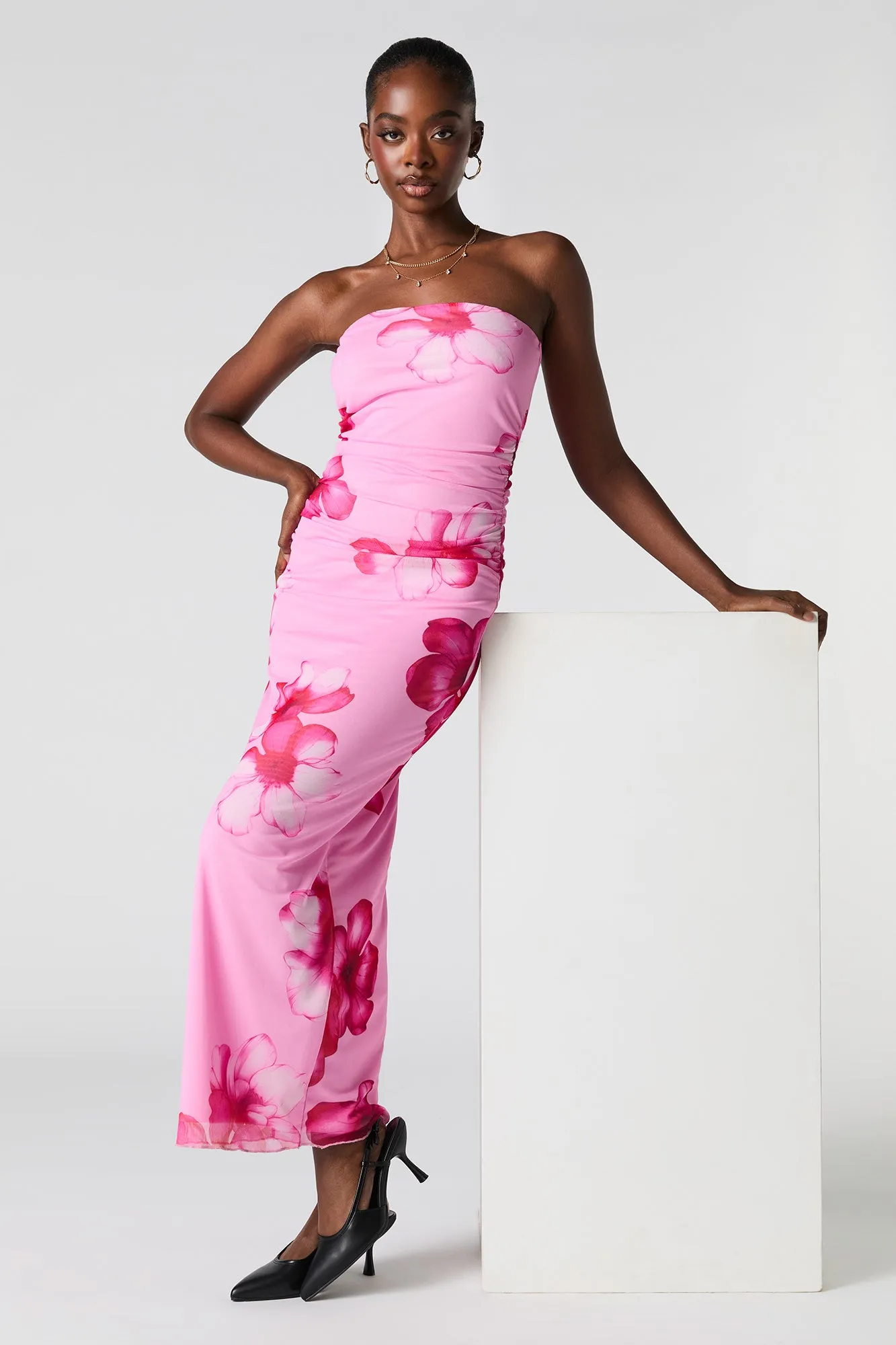 Mesh Ruched Strapless Maxi Dress sold by Charlotte Russe