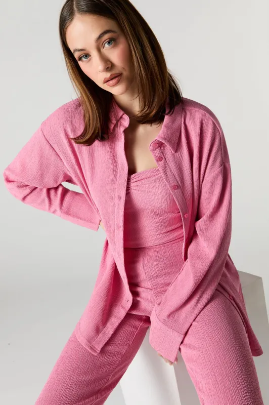 Crinkle Oversized Button-Up Top sold by Charlotte Russe