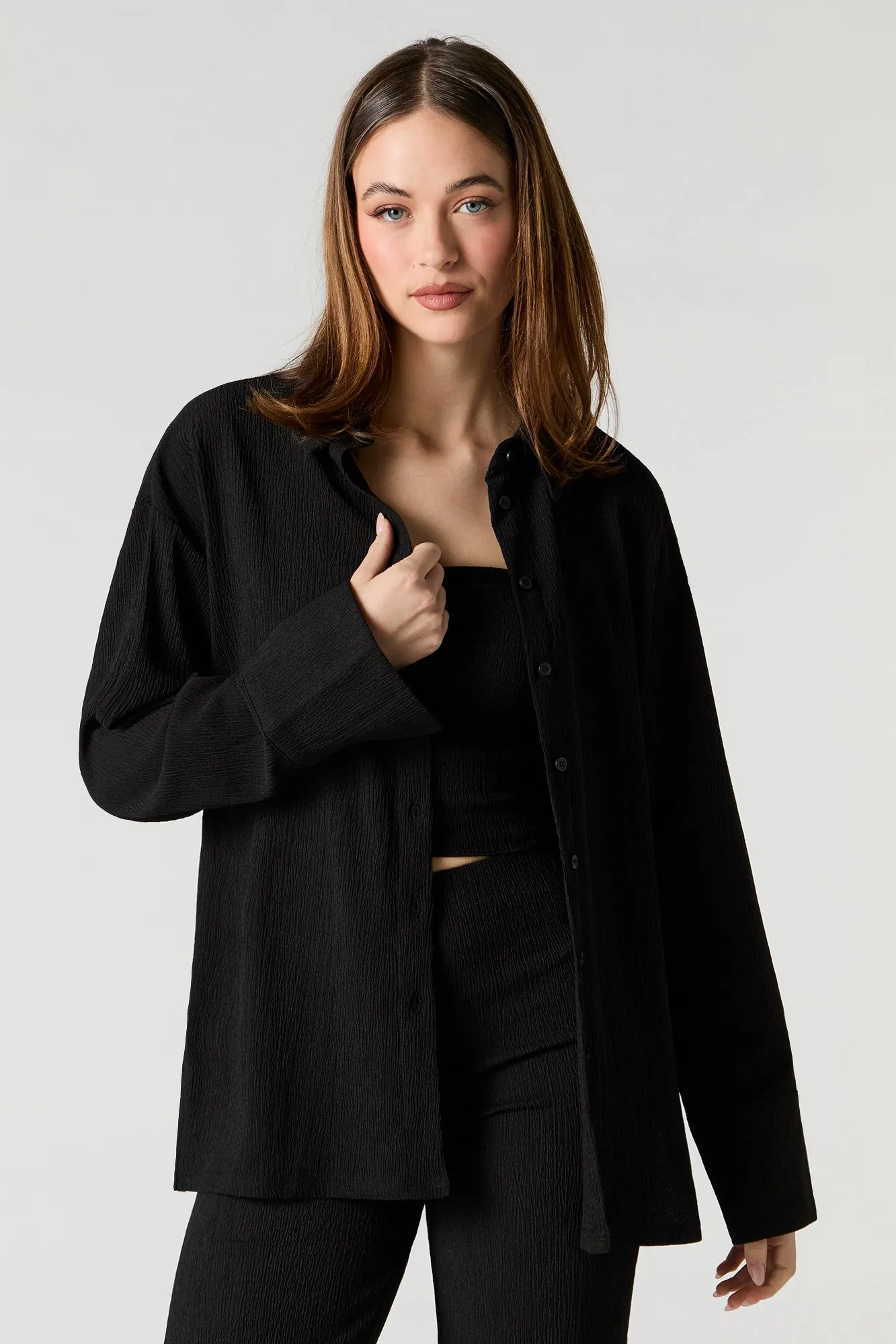 Crinkle Oversized Button-Up Top sold by Charlotte Russe product image thumbnail 5