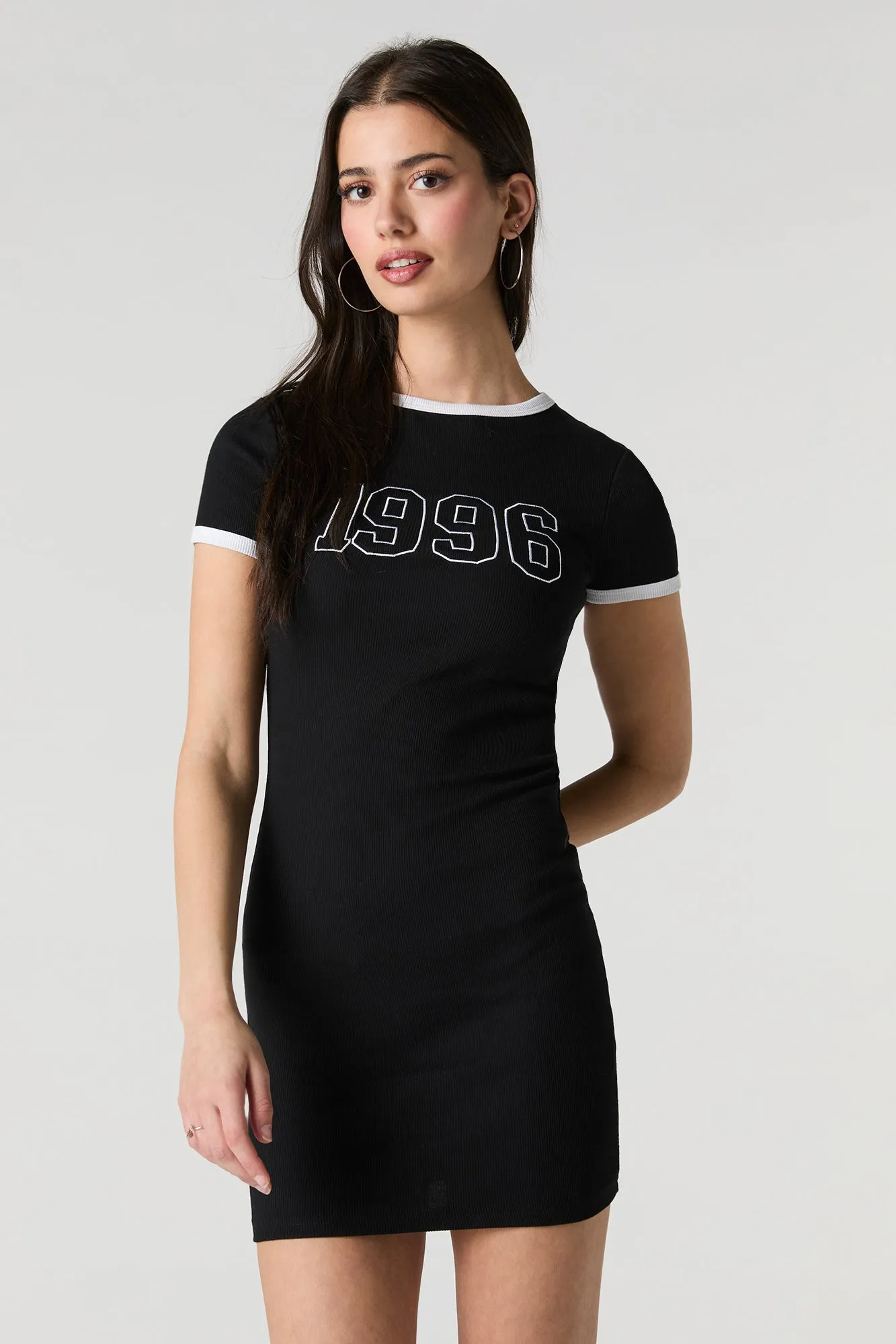 Embroidered Ribbed Mini T-Shirt Dress sold by Charlotte Russe product image thumbnail 5