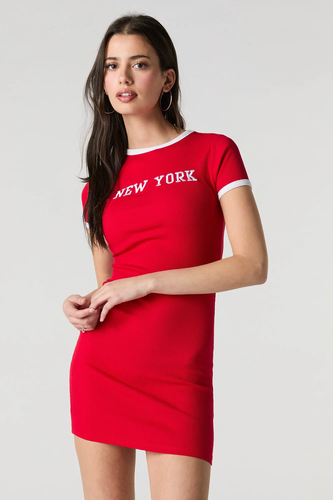 Embroidered Ribbed Mini T-Shirt Dress sold by Charlotte Russe product image thumbnail 4