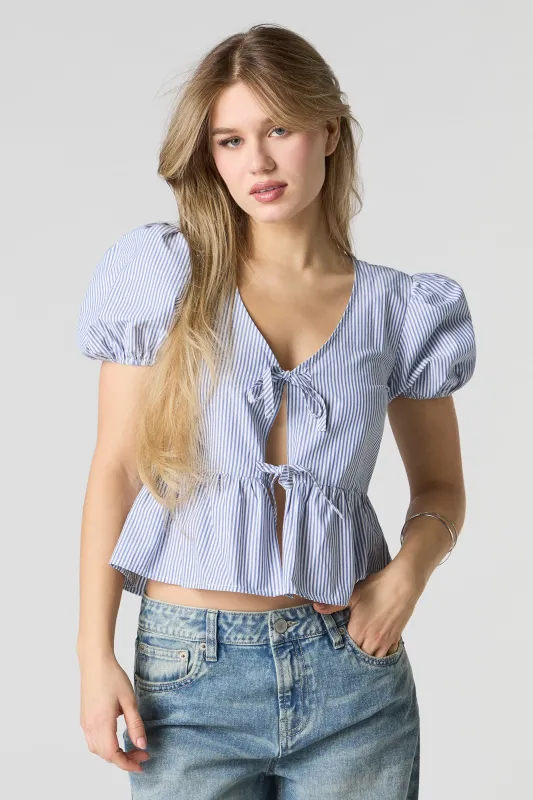 Poplin Ribbon Front Puff Sleeve Top sold by Charlotte Russe