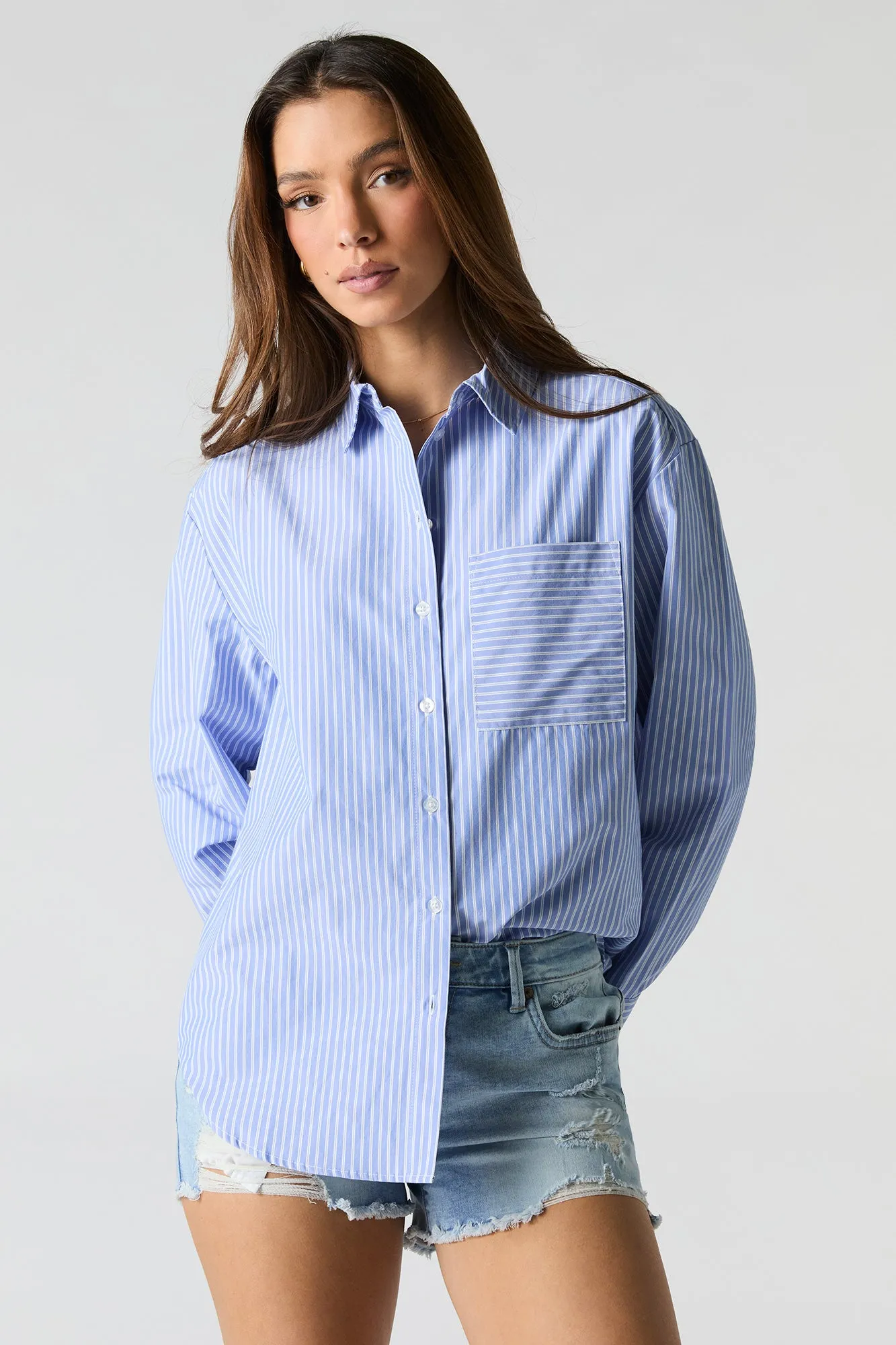 Striped Oversized Button-Up Top sold by Charlotte Russe product image thumbnail 4