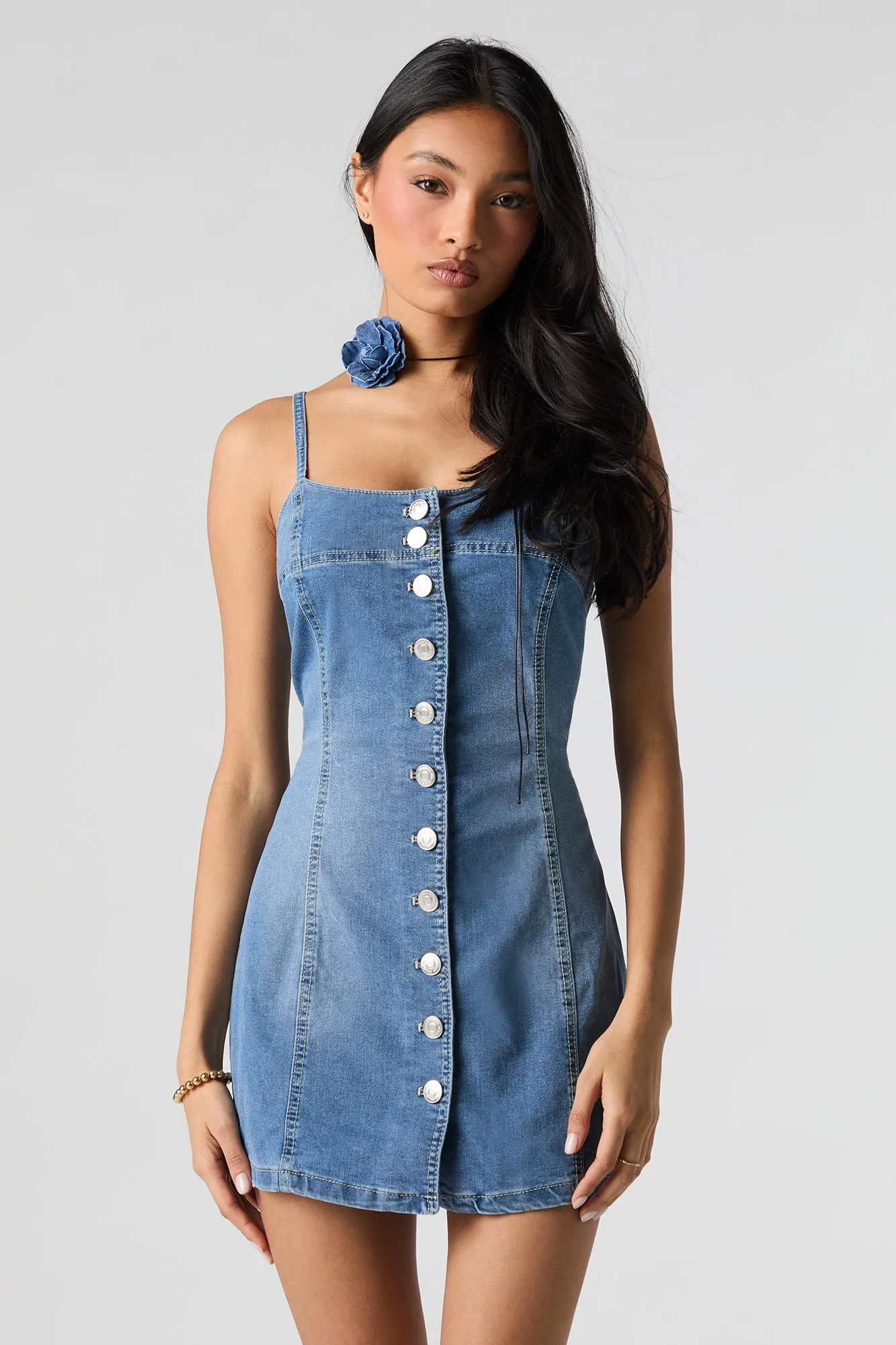 Denim Button Front Mini Dress sold by Charlotte Russe product image thumbnail 5