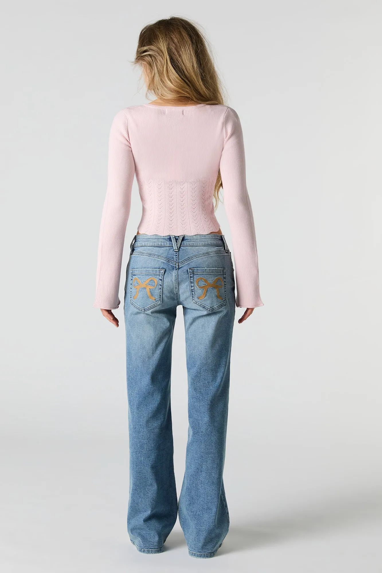 Bow Embroidered Low Rise Flare Jean sold by Charlotte Russe product image thumbnail 4