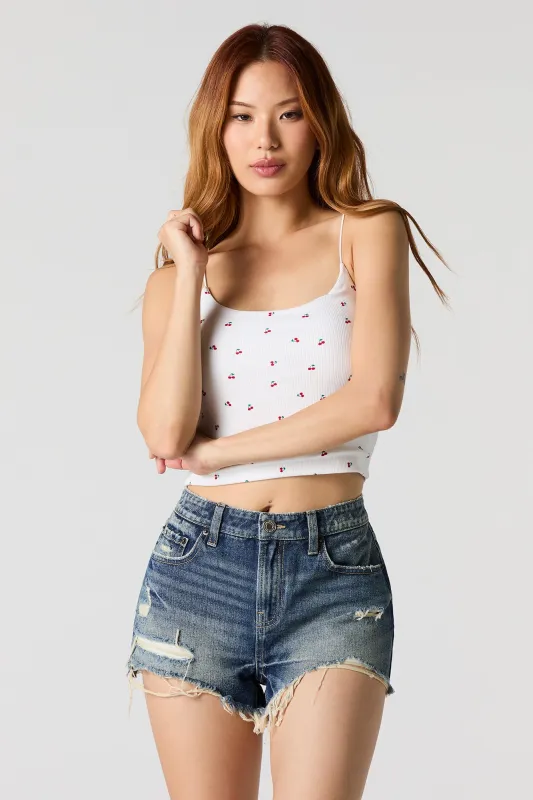 Dark Wash Distressed Stretch Denim Short sold by Charlotte Russe