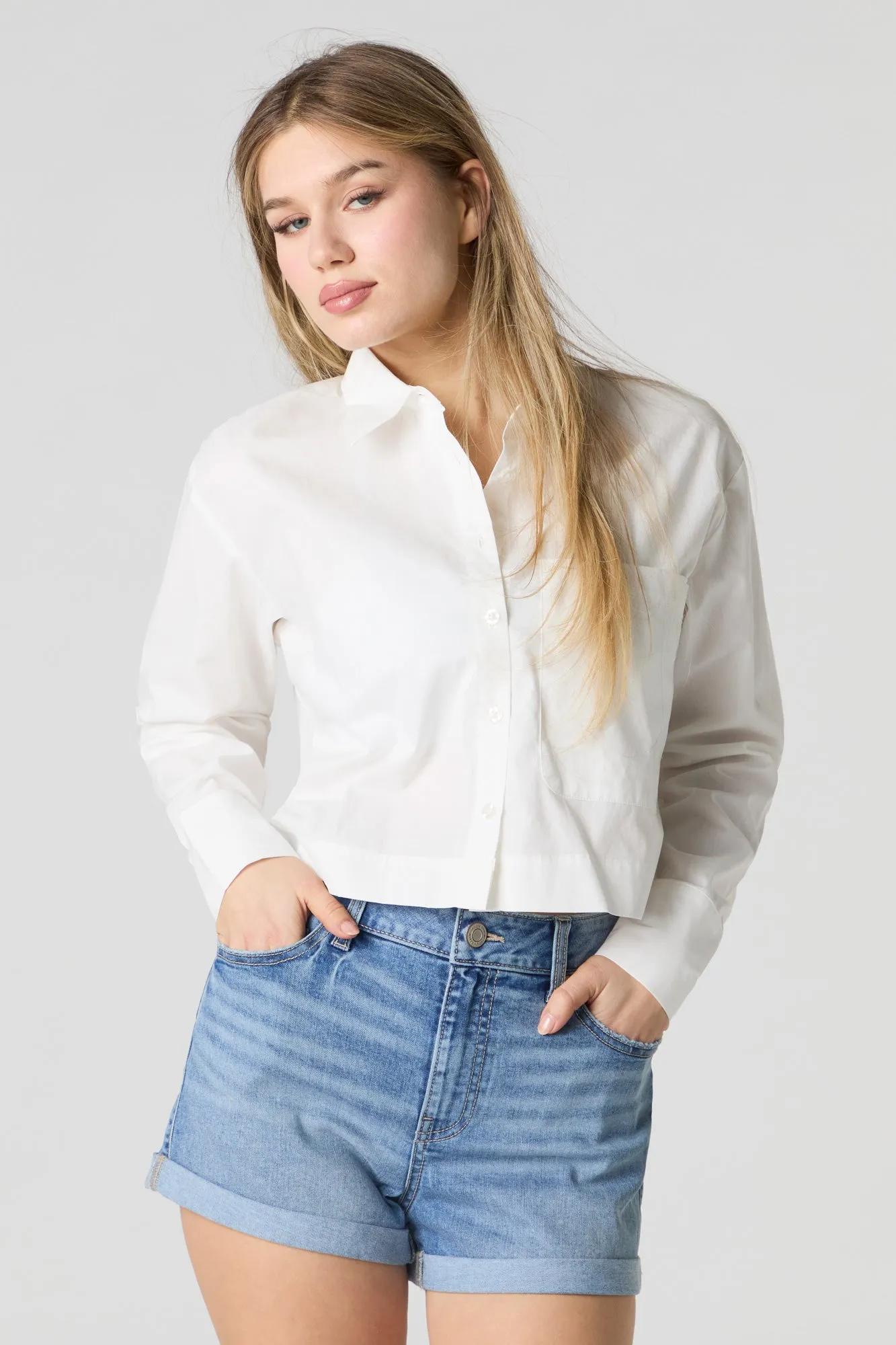 Medium Wash Rolled Hem Stretch Denim Short sold by Charlotte Russe