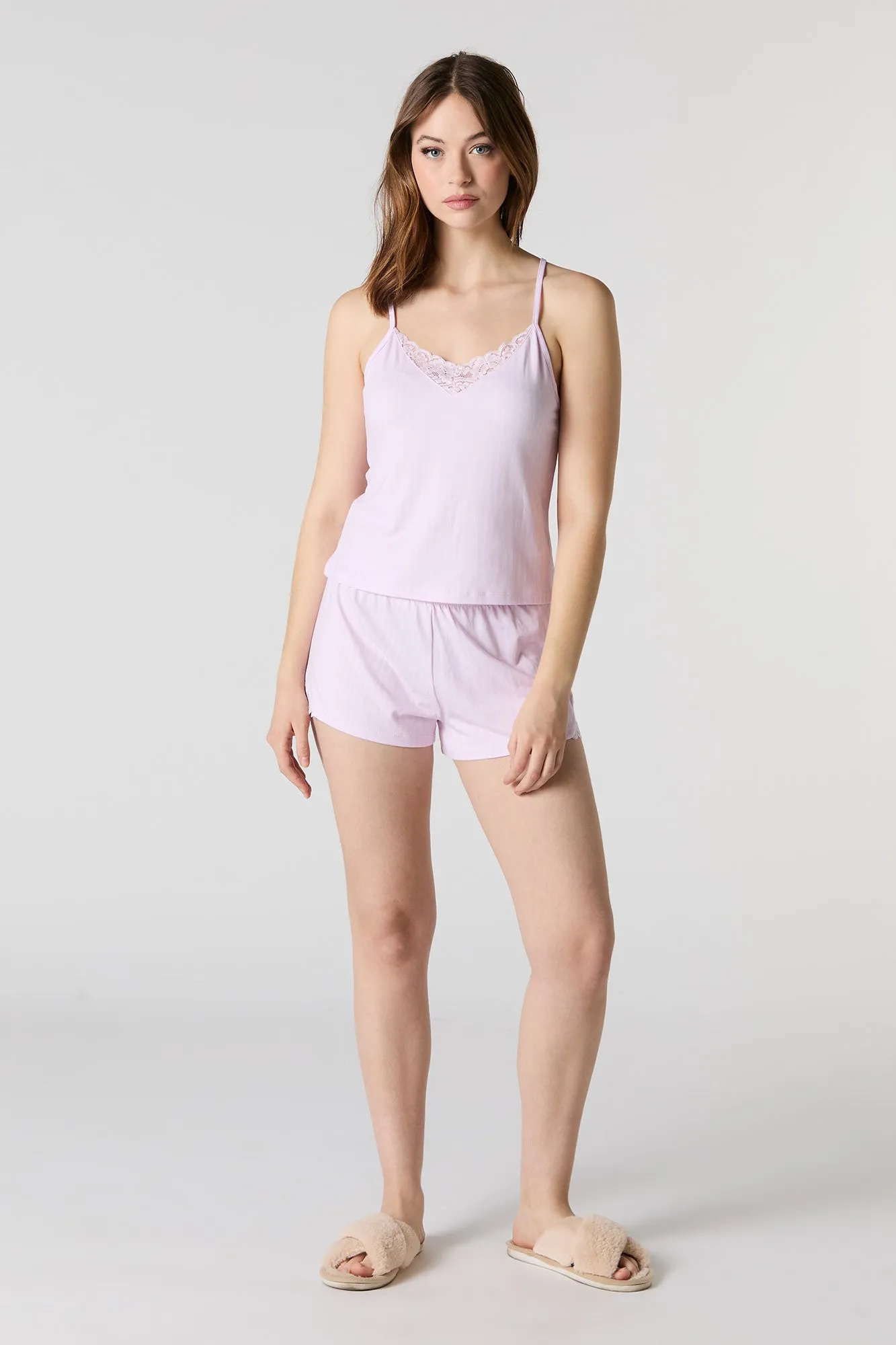 Lace Trim Tank & Short 2 Piece Pajama Set sold by Charlotte Russe product image thumbnail 3
