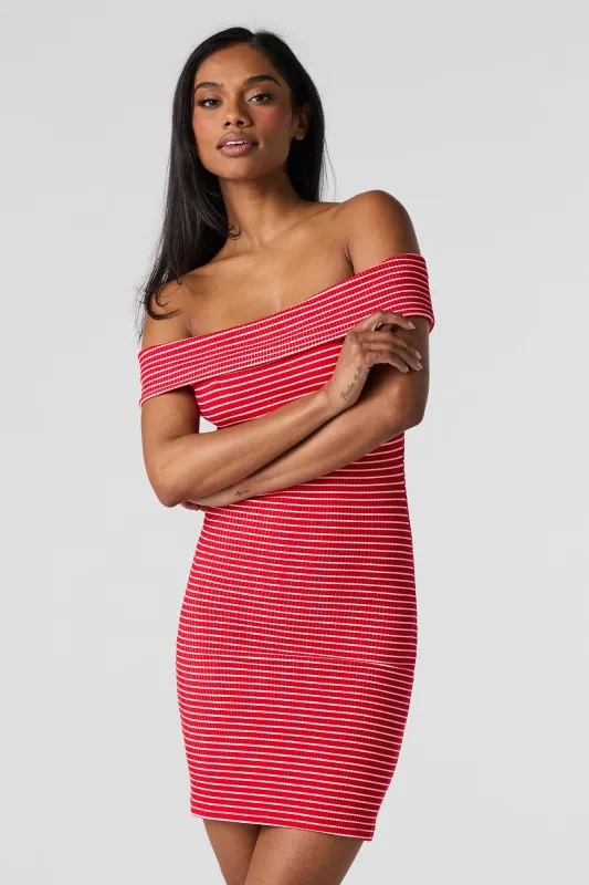 Ribbed Off Shoulder Bodycon Mini Dress sold by Charlotte Russe