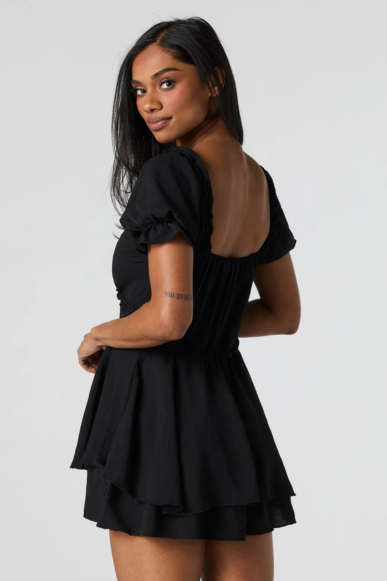 Ruffle Trim Puff Sleeve Tiered Romper sold by Charlotte Russe product image thumbnail 5