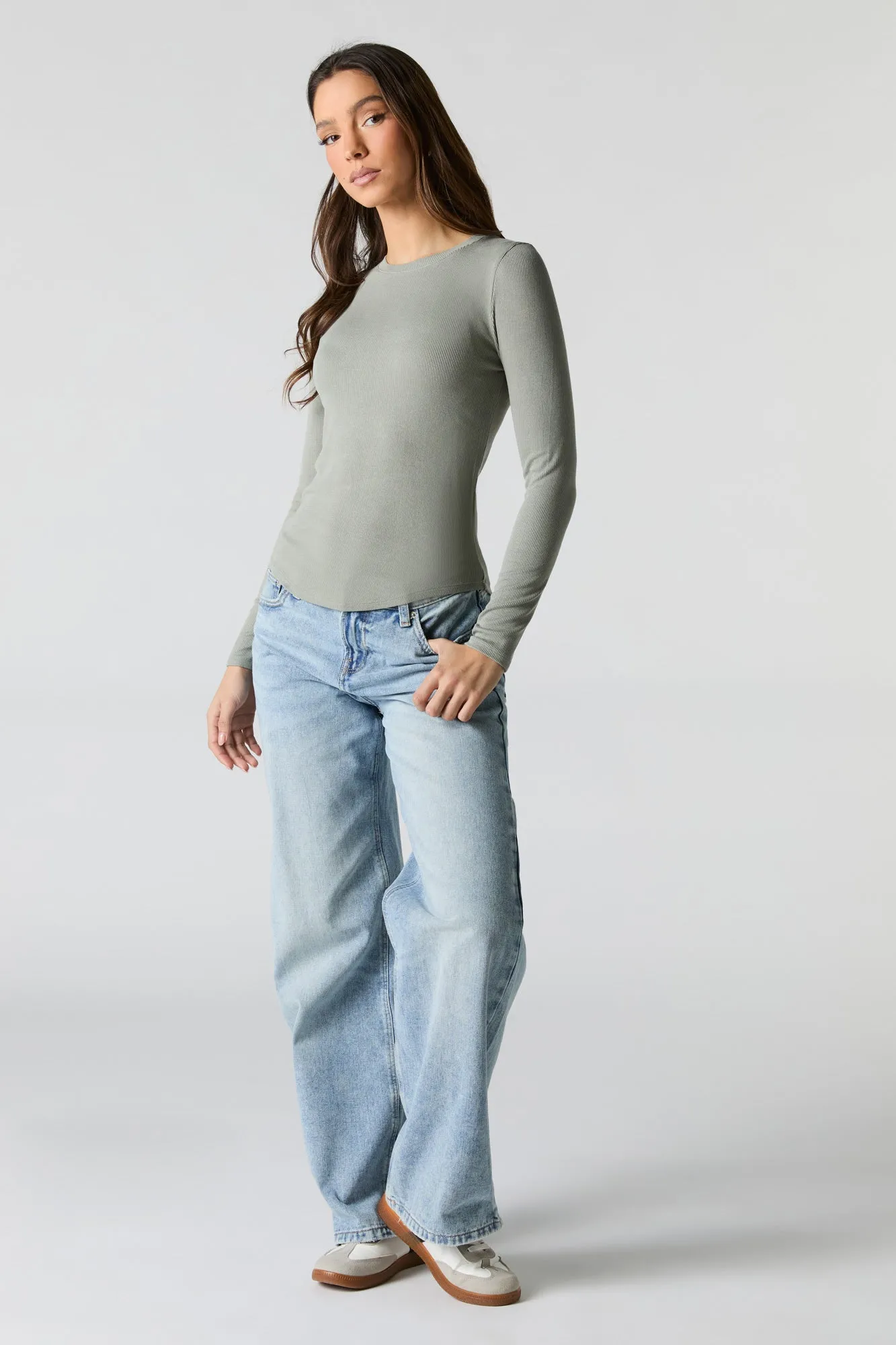 Ribbed Curved Hem Long Sleeve Top sold by Charlotte Russe product image thumbnail 3
