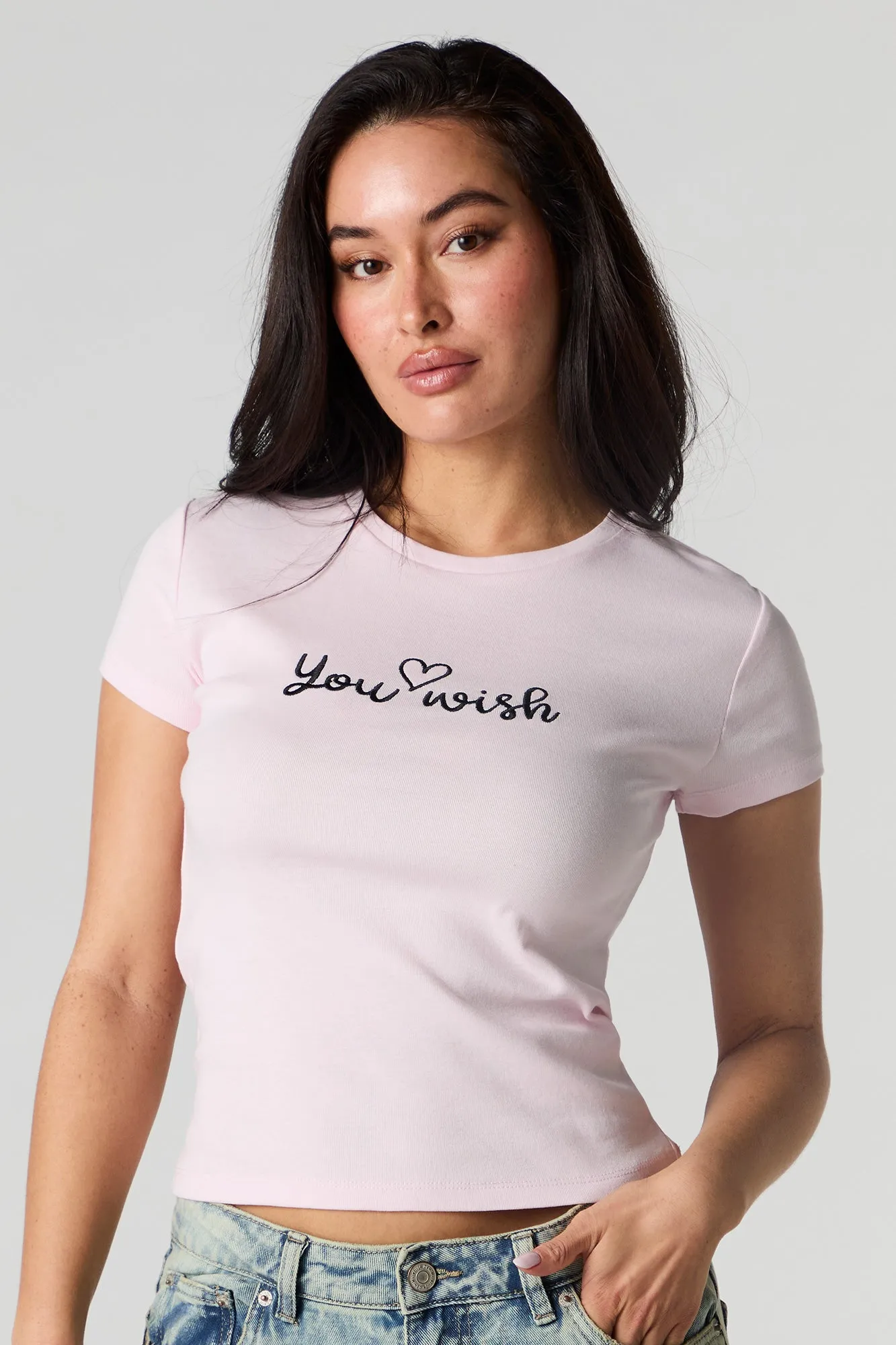 Cute Embroidered Ribbed T-Shirt sold by Charlotte Russe product image thumbnail 4