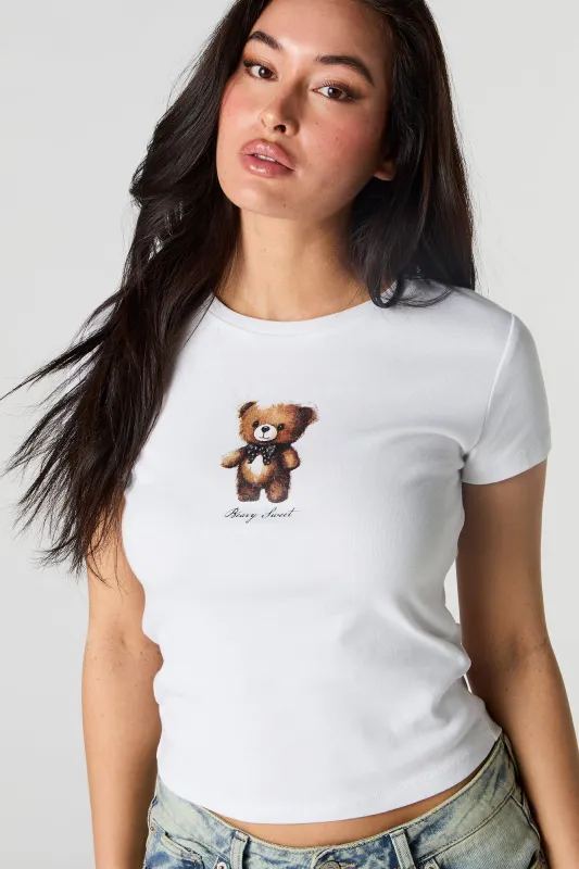 Rhinestone Bear Graphic Ribbed T-Shirt sold by Charlotte Russe