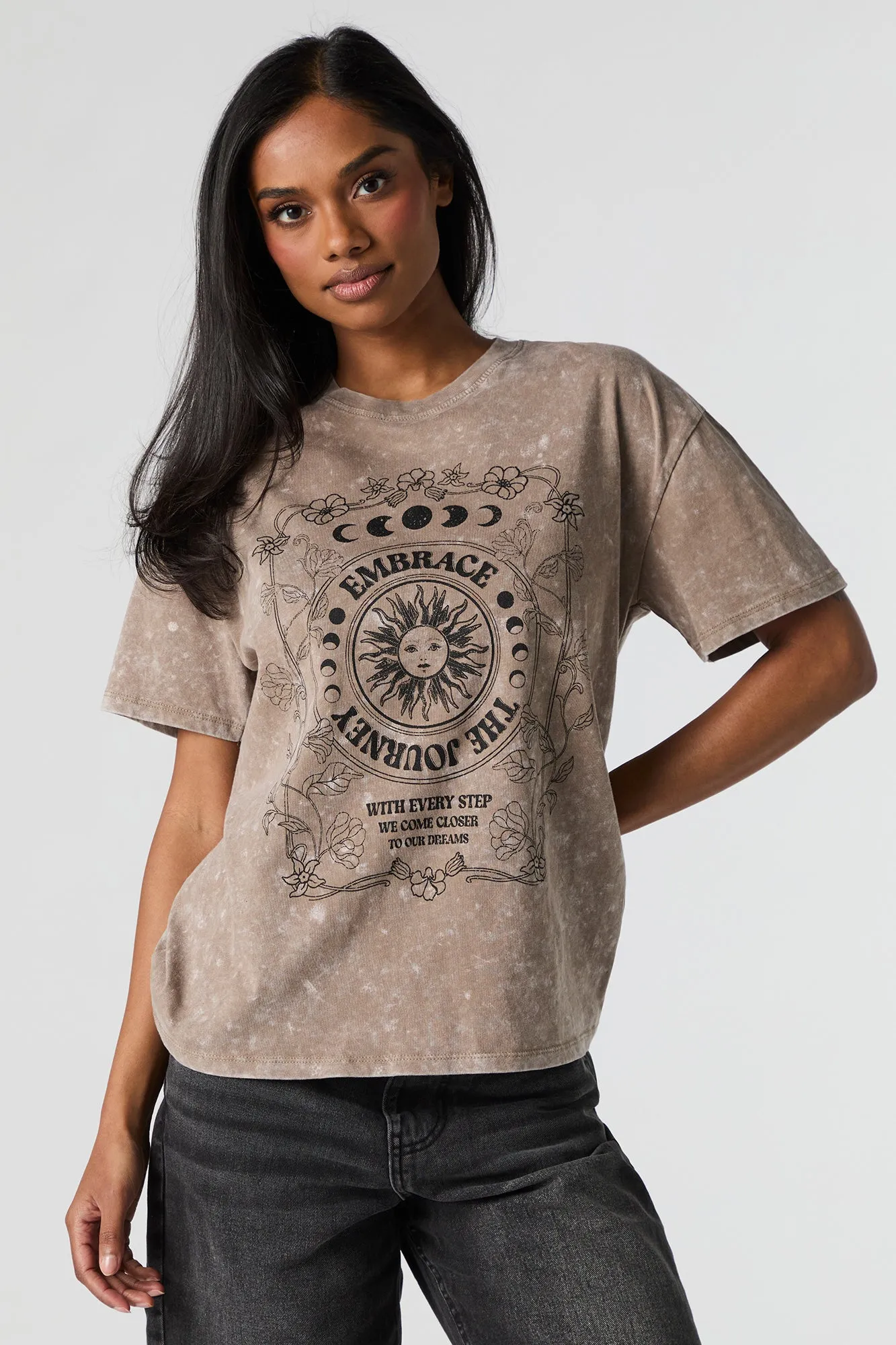 Embrace The Journey Graphic Washed Boyfriend T-Shirt sold by Charlotte Russe