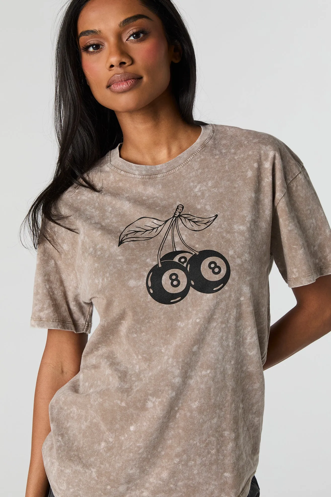 8 Ball Cherries Graphic Washed Boyfriend T-Shirt sold by Charlotte Russe