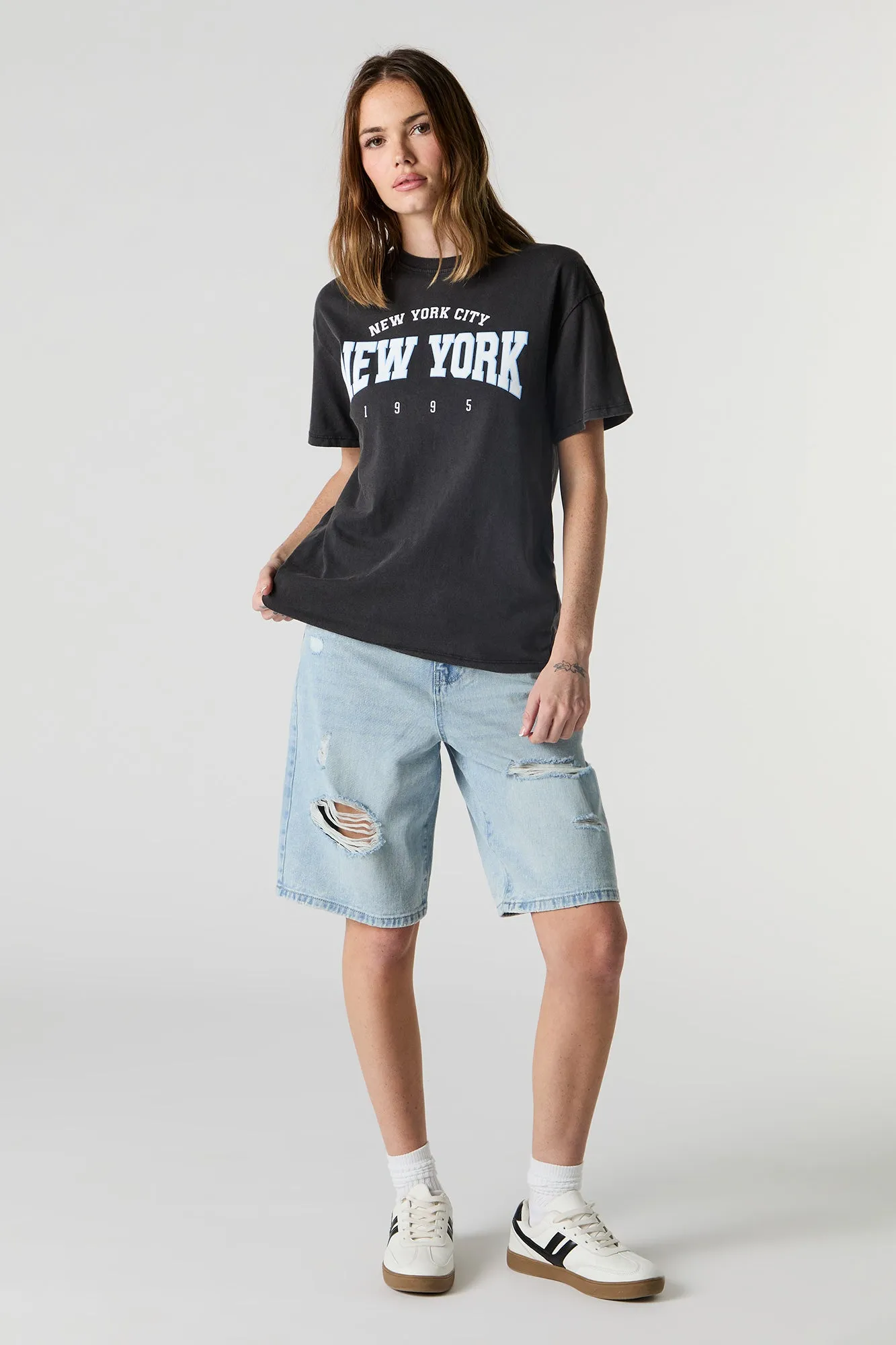 NYC 1995 Graphic Washed Boyfriend T-Shirt sold by Charlotte Russe product image thumbnail 3