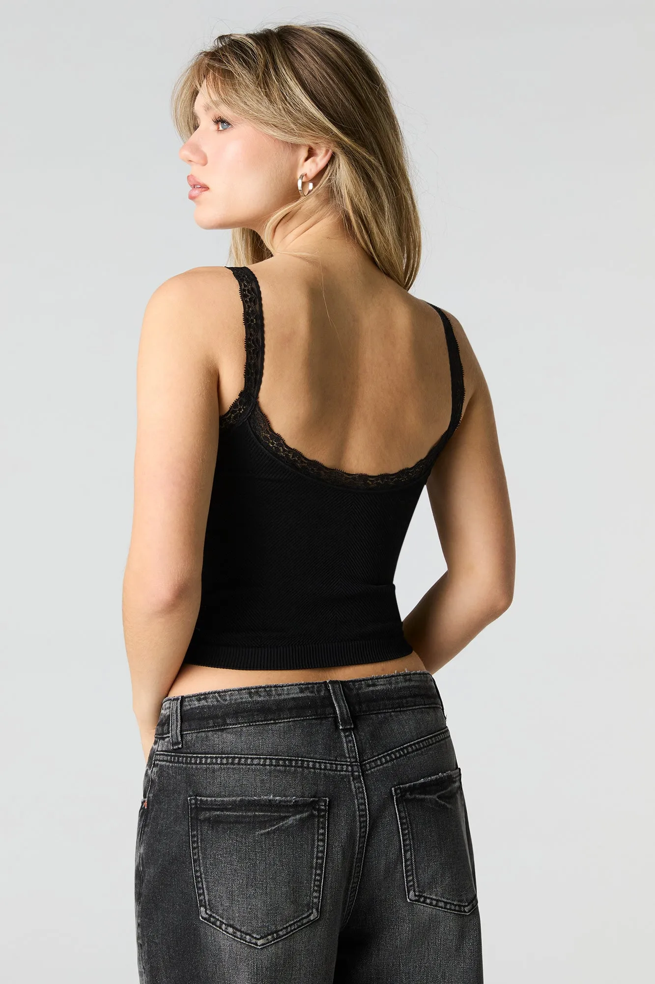 Ribbed Lace Trim Tank with Built-In Bra Cups sold by Charlotte Russe product image thumbnail 5