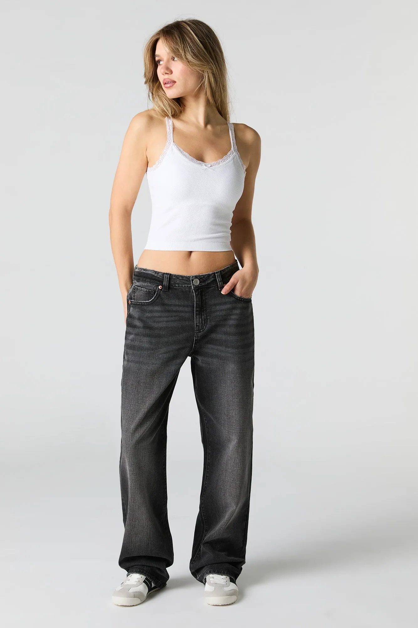 Ribbed Lace Trim Tank with Built-In Bra Cups sold by Charlotte Russe product image thumbnail 3