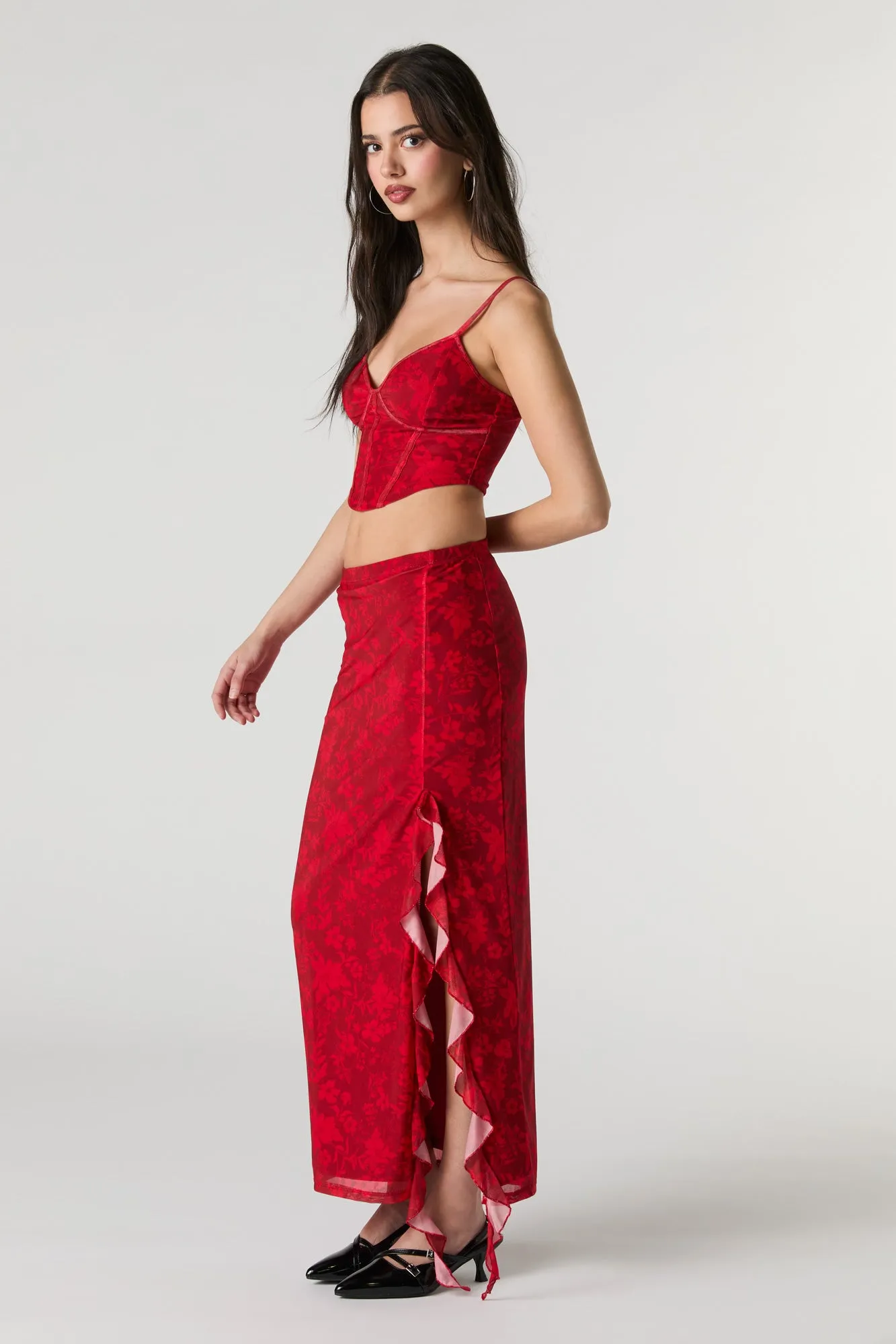 Mesh Ruffle Slit Midi Skirt sold by Charlotte Russe product image thumbnail 2